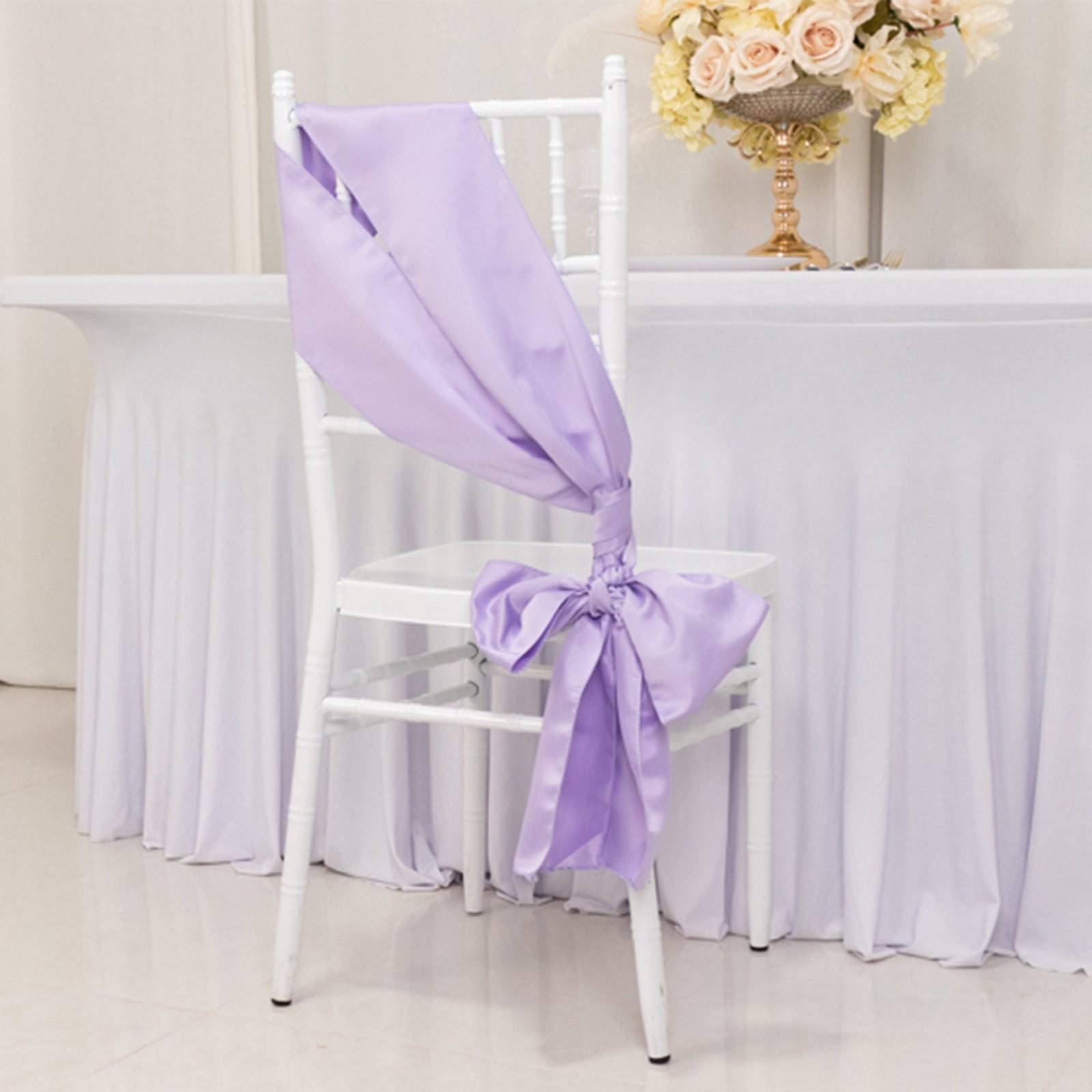 5-Pack Lavender Lilac Lamour Satin Chair Sashes - Elegant & Reusable Decor