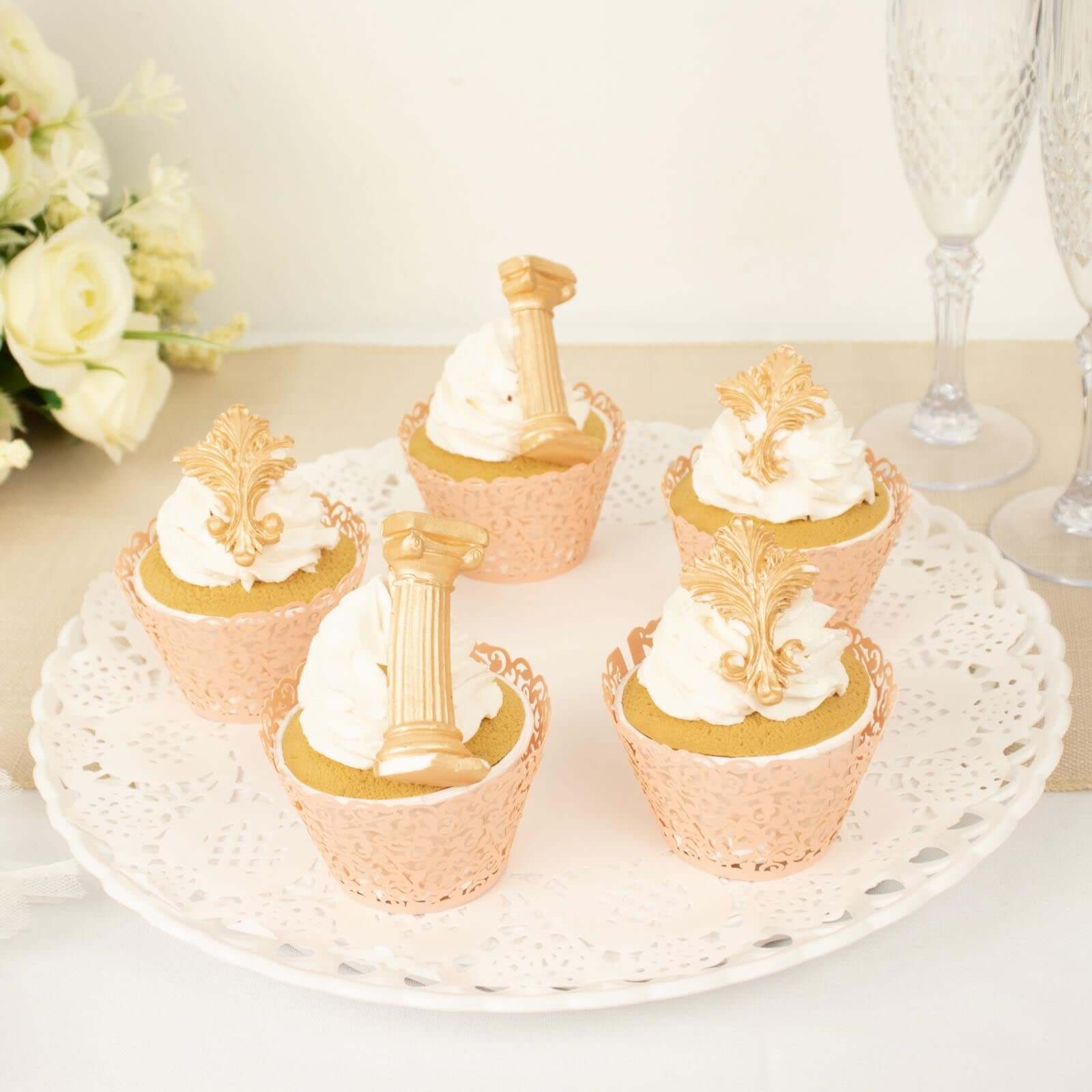 25-Pack Premium Blush Paper Cupcake Wrappers with Lace Laser Cut Design for Party Baking