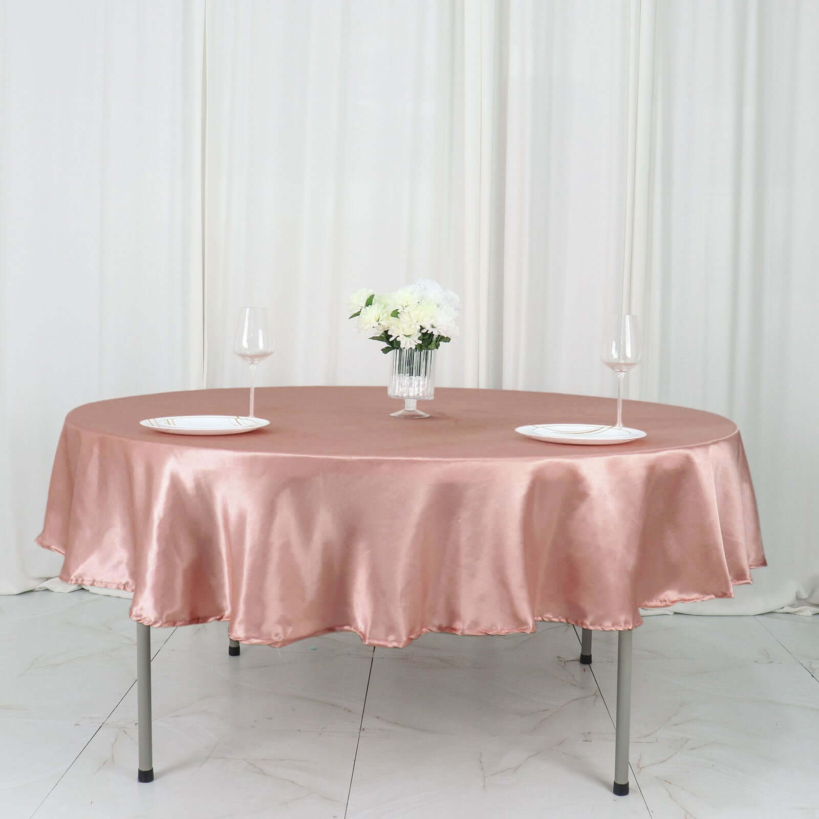 Exclusive Dusty Rose Satin Round Tablecloth - 90 Inches, Smooth & Lustrous