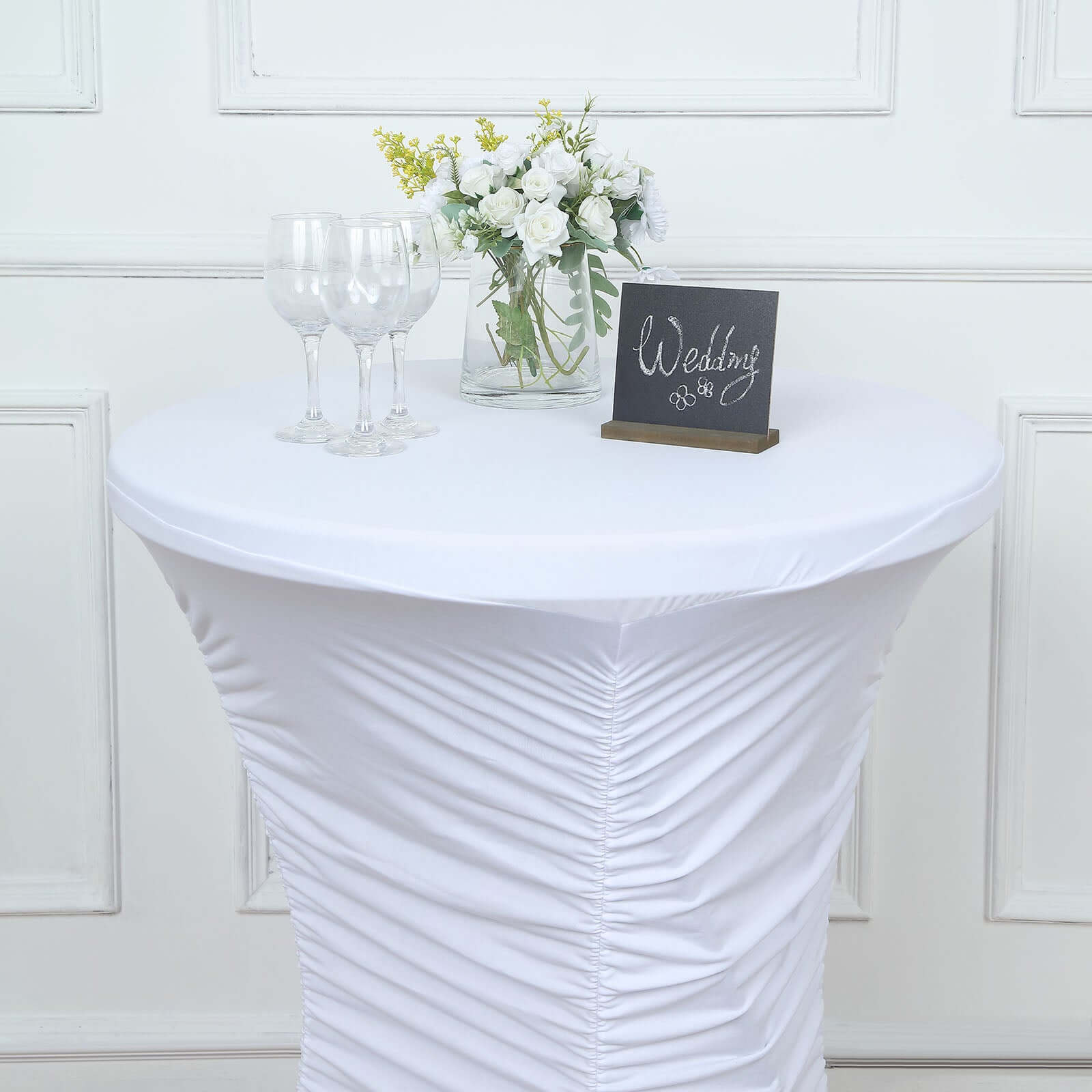 White Ruched Pleated Heavy - Duty Spandex Stretch Cover for 32