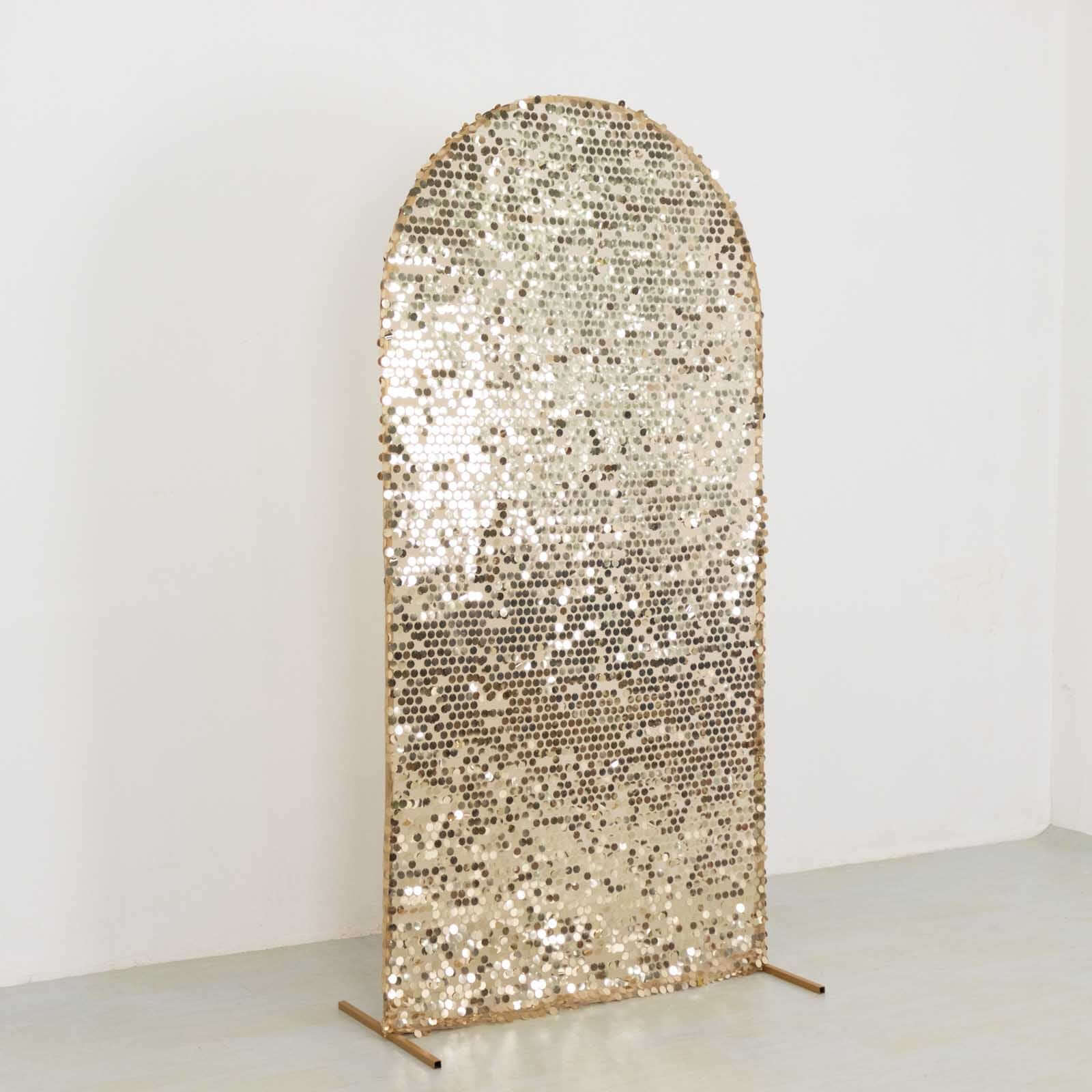 Champagne Sparkly 7ft Sequin Fitted Cover for Round Top Wedding Arch - Perfect Decoration!