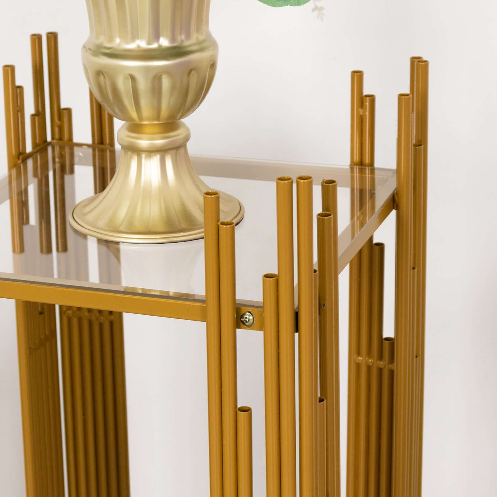 Hot Deal! Set of 3 Gold Metal Wedding Pedestal Stands with Square Acrylic Plates