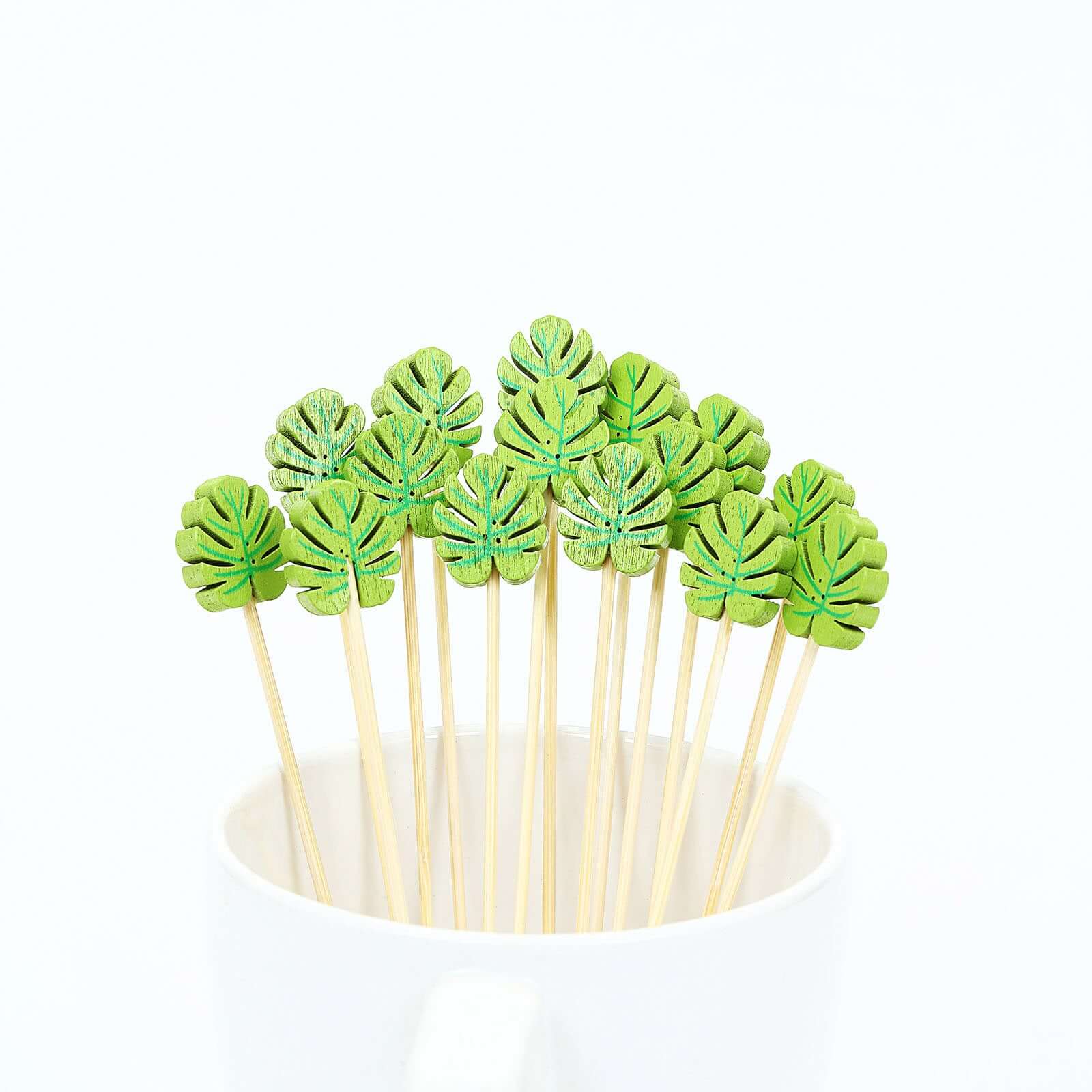 100-Piece Set of Eco-Friendly Bamboo Cocktail Picks with Tropical Leaf Design, 5 Inches Long