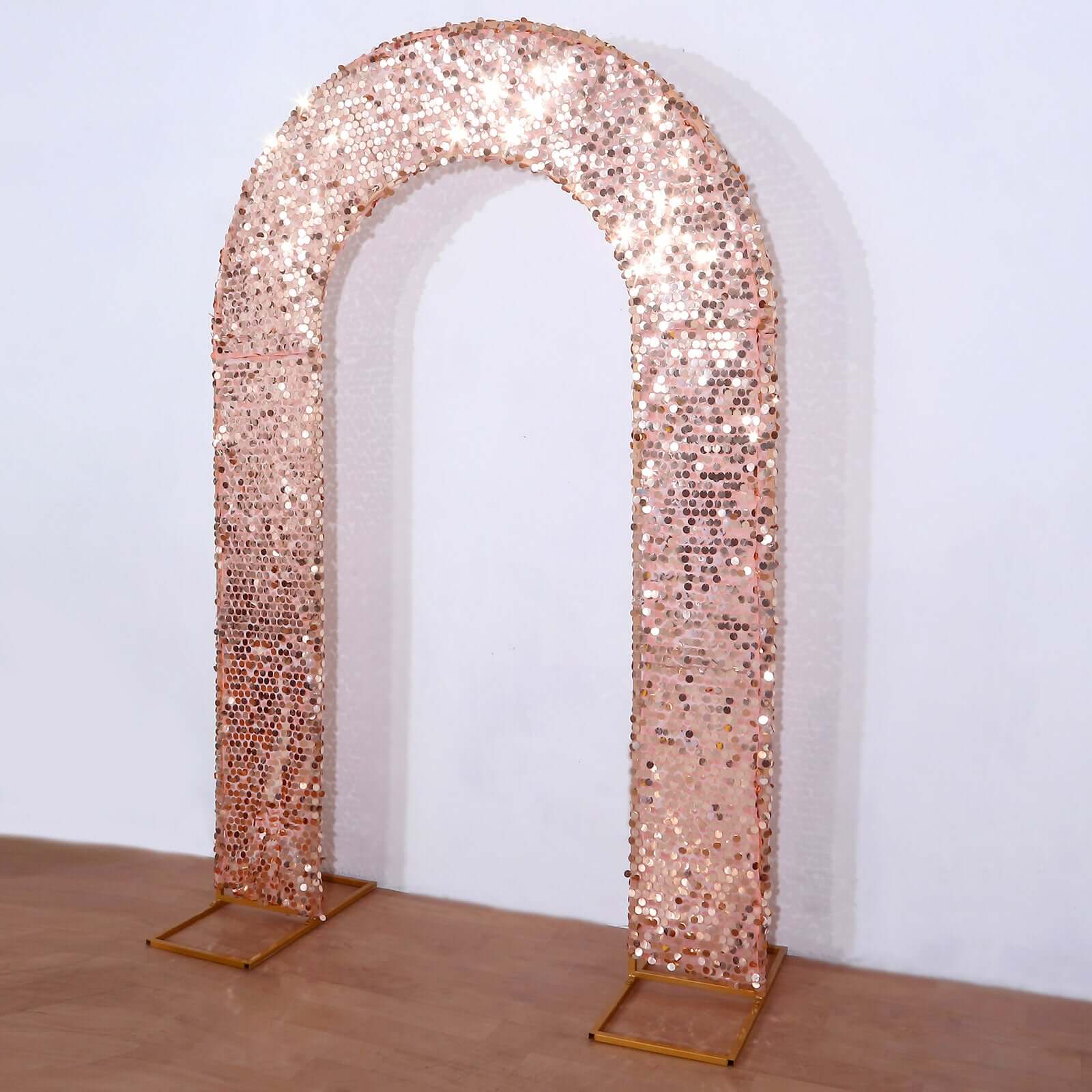 8ft Rose Gold U-Shaped Double Sided Payette Sequin Wedding Arch Slipcover