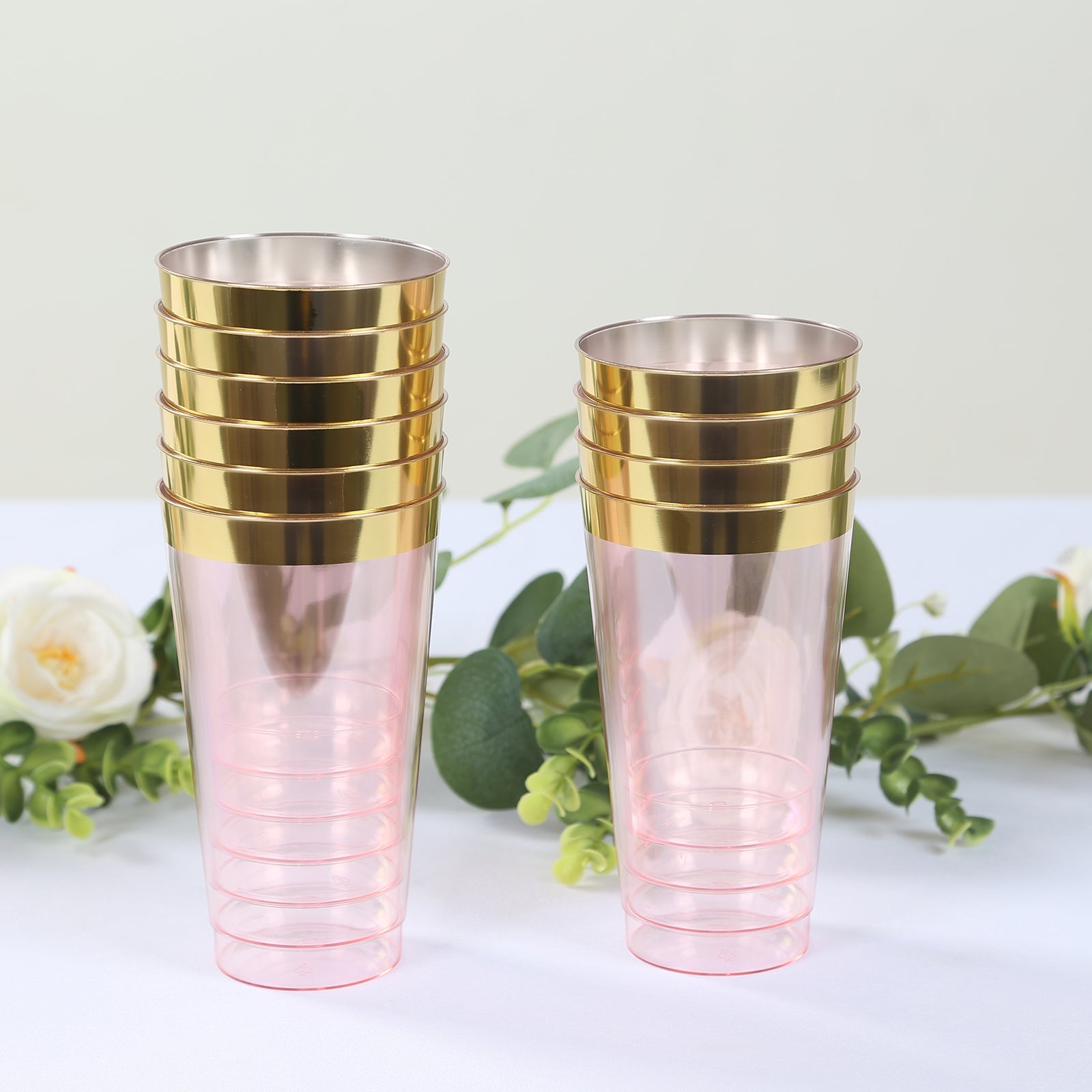 Hot Deal! 12-Pack 17oz Durable Disposable Plastic Party Cups with Transparent Blush and Gold Rim