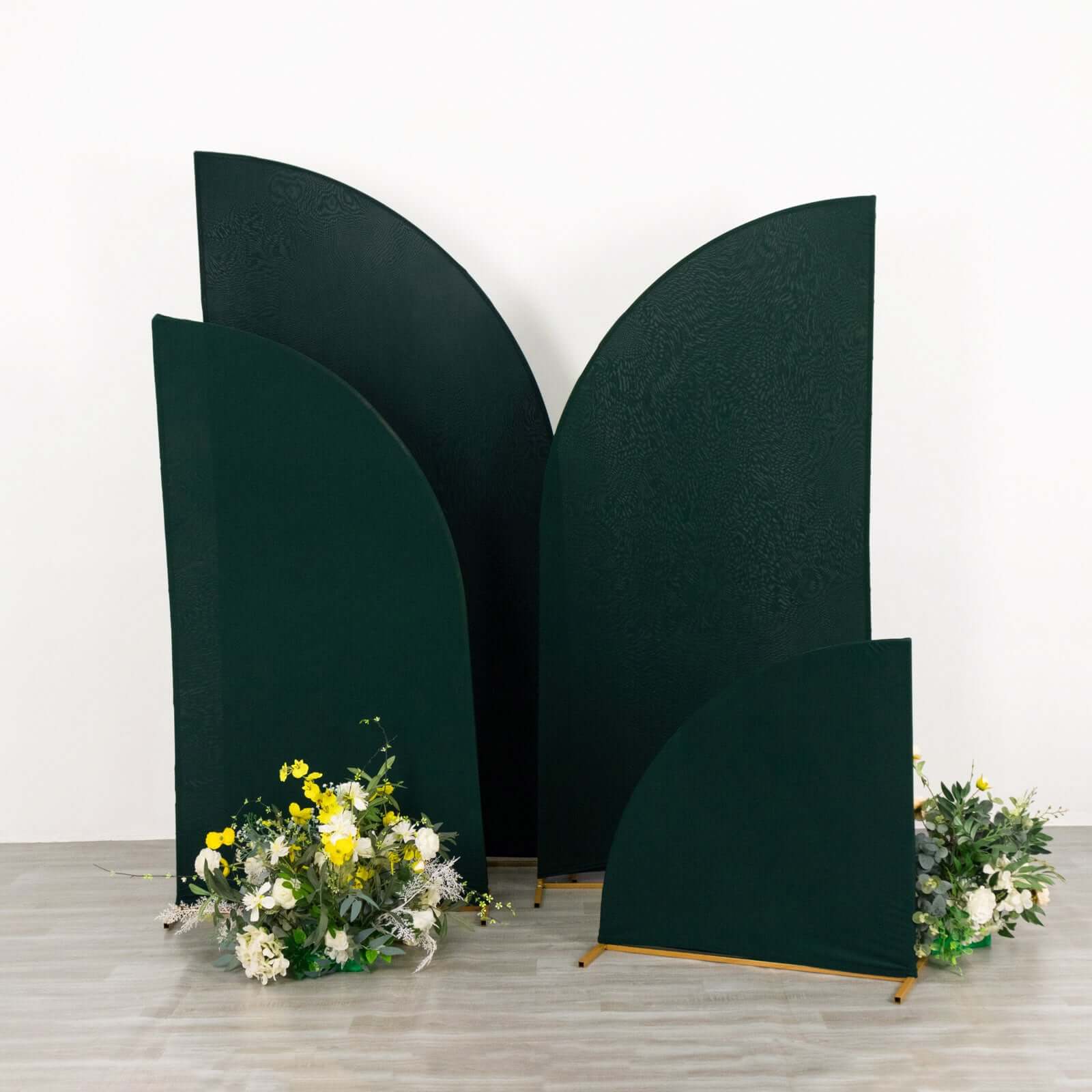 Custom-Fit Set of 4 Matte Hunter Emerald Green Spandex Half Moon Wedding Arch Backdrop Covers in 4 Sizes