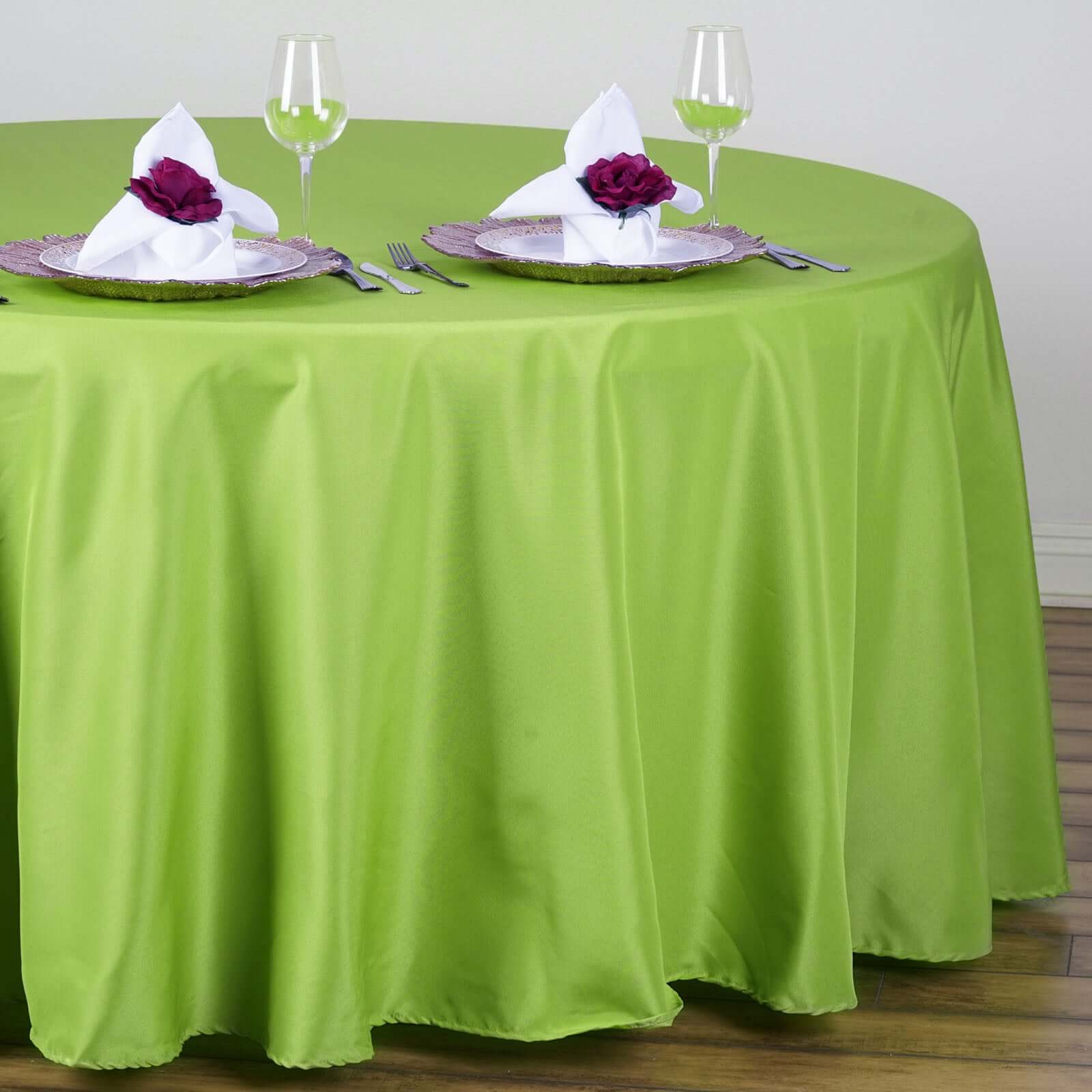 Hot Sale! Wrinkle-Resistant Polyester 108-Inch Round Apple Green Tablecloth for Various Occasions