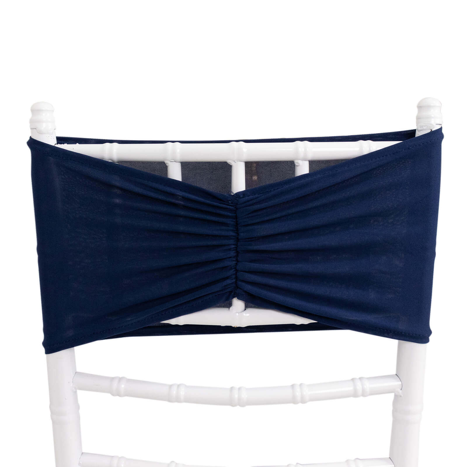 Navy Blue Ruffled Spandex Chair Sashes - 5 Pack, 8x13 Wide Stretch Bands