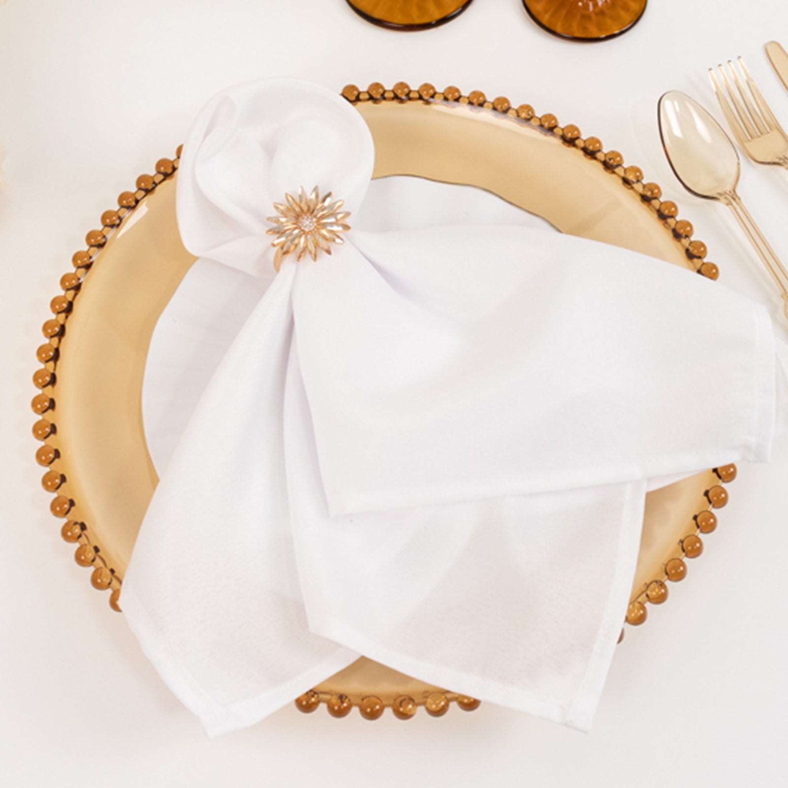 Set of 6 Acrylic Round 13-inch Amber Gold Charger Plates with Beaded Edging for Dinner Parties
