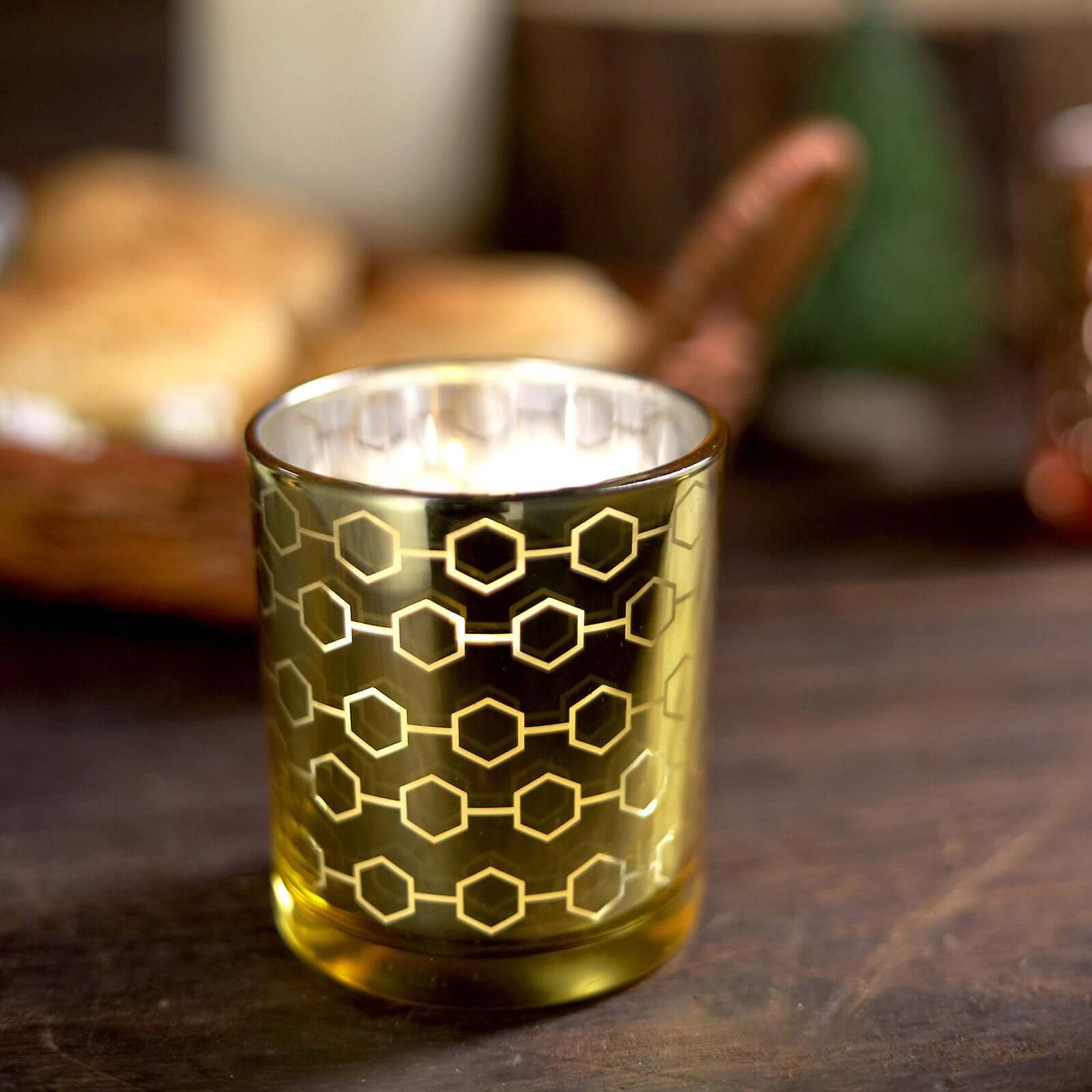 Hot Sale! 6-Piece Set of Gold Mercury Glass Votive Candle Holders with Honeycomb Design