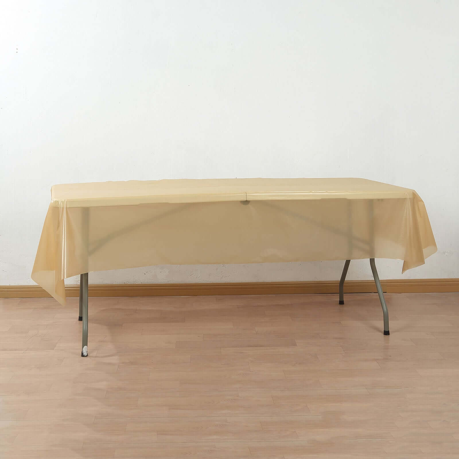 Customizable Gold Plastic Table Cover Roll with Slide Cutter - Great for Events!