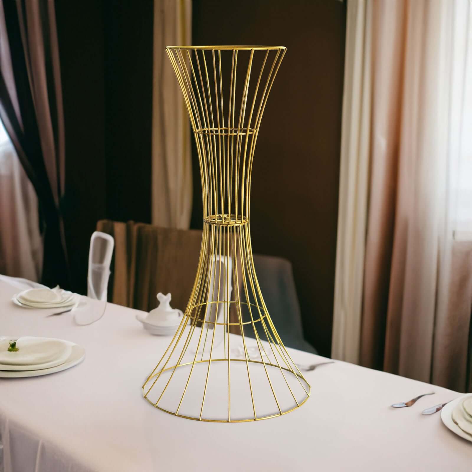 36-Inch Tall Gold Metal Hourglass Flower Stand - Ideal for Centerpieces