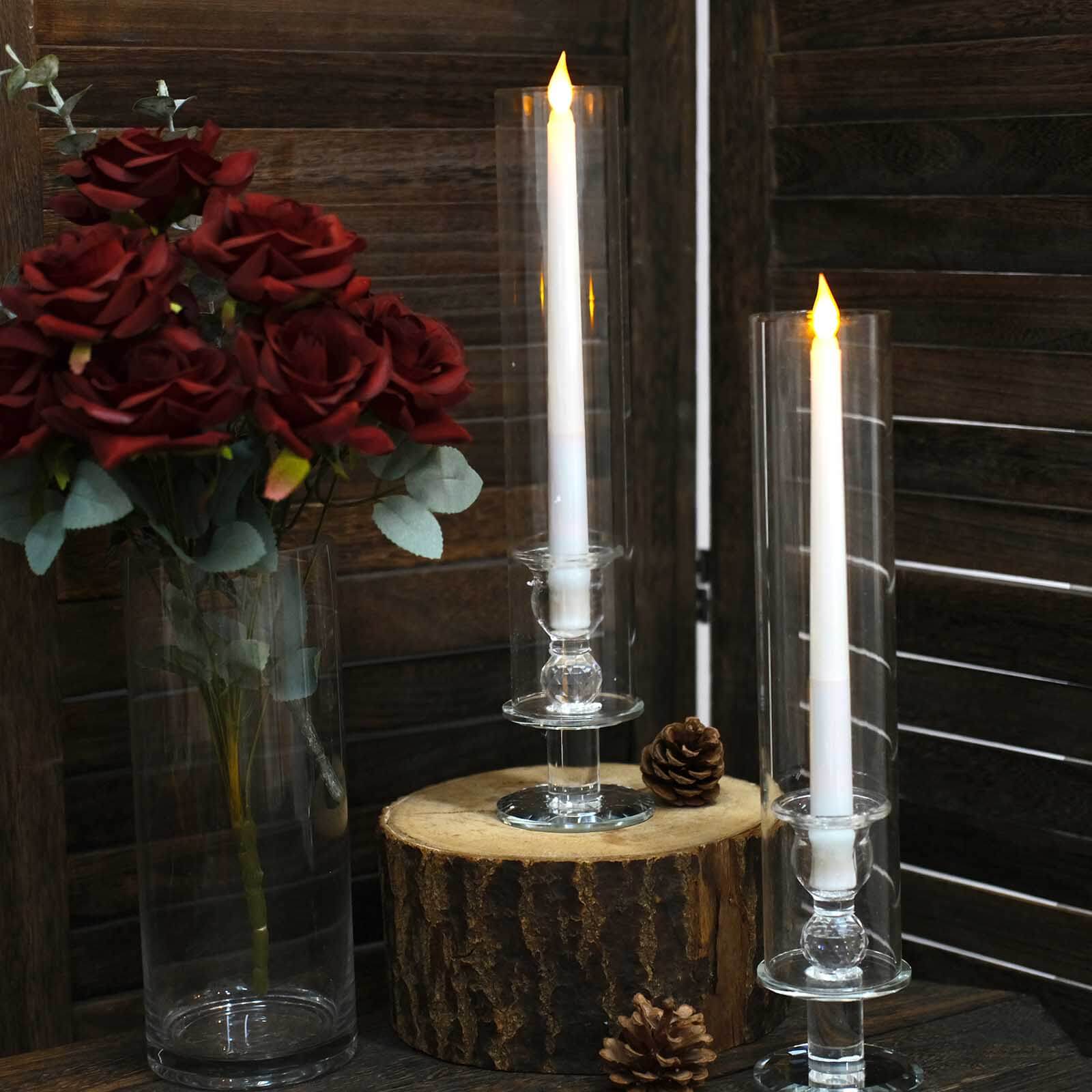 Hot Deal! 2-Pack Clear Crystal Hurricane Taper Candle Holders, 14-Inch Tall