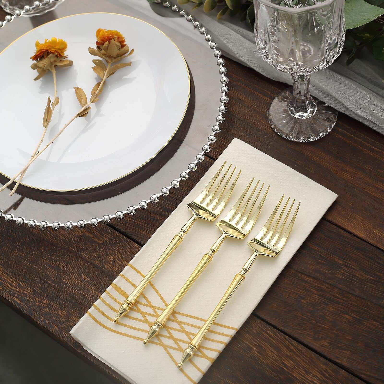 24-Piece Gold European-Style Disposable Dessert Forks with Roman Column Handles