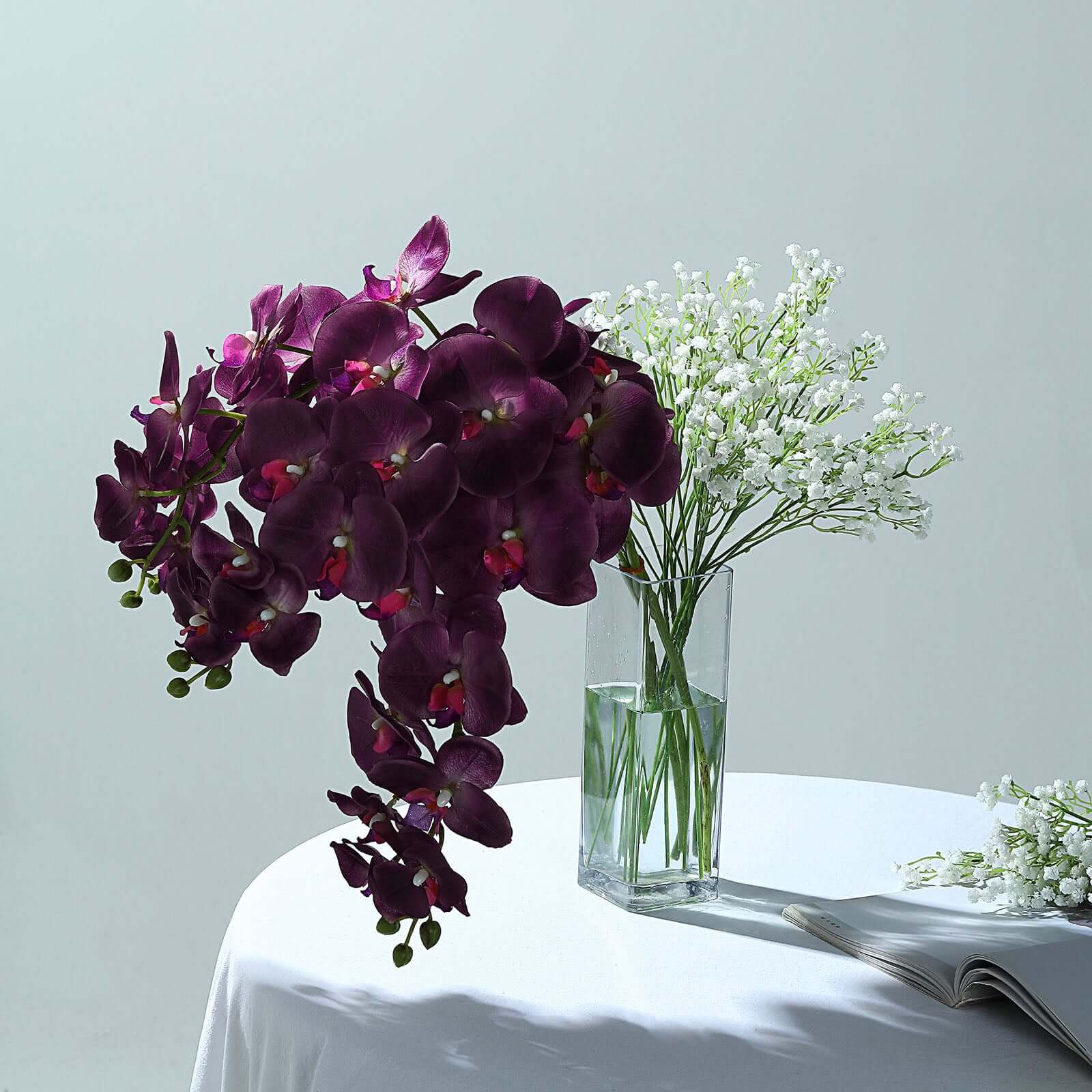 Hot Sale! 2 Stems 40-Inch Tall Eggplant-Colored Artificial Silk Orchid Flower Bouquets for Decor