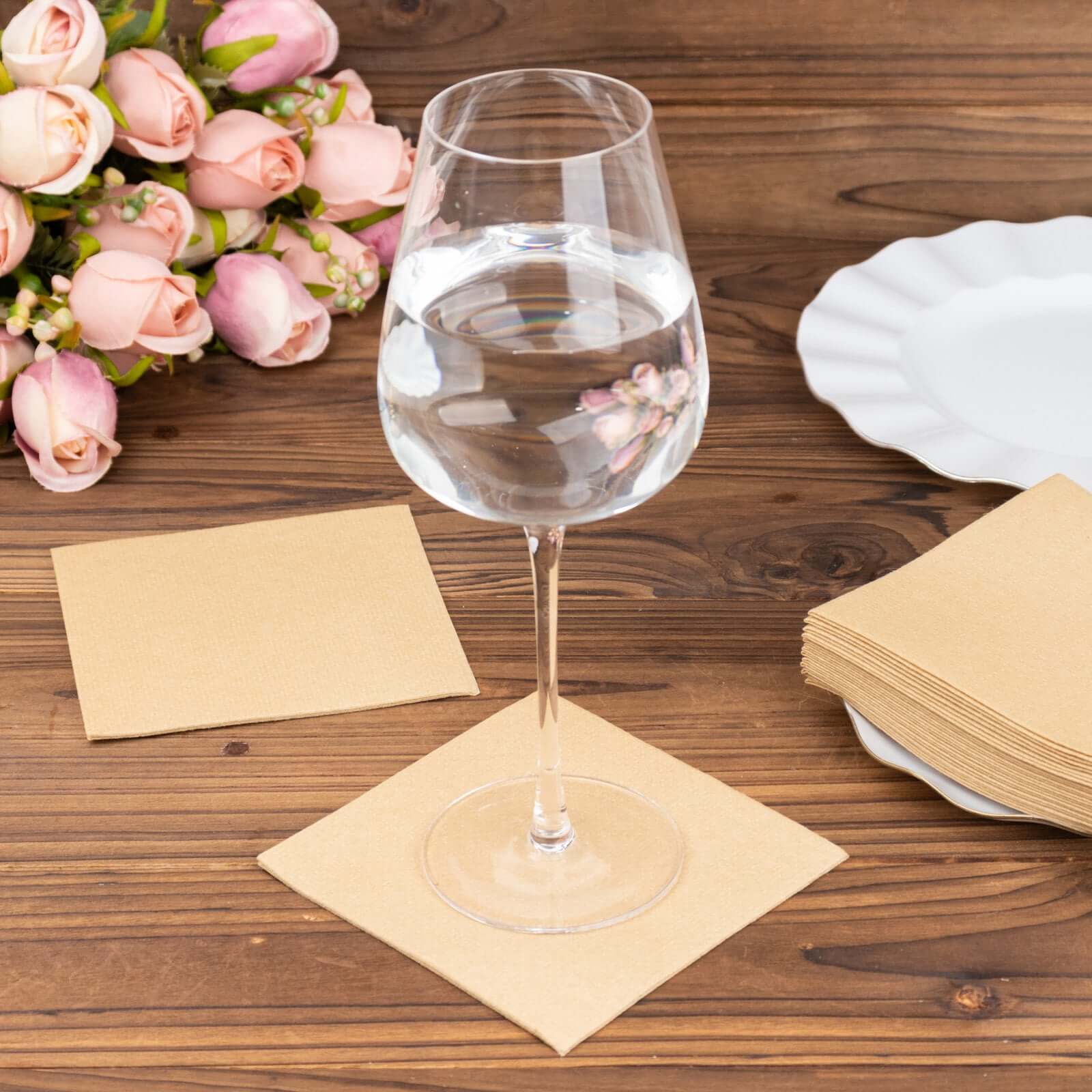 20-Pack 5x5 Natural Linen-Like Airlaid Napkins - Super Absorbent