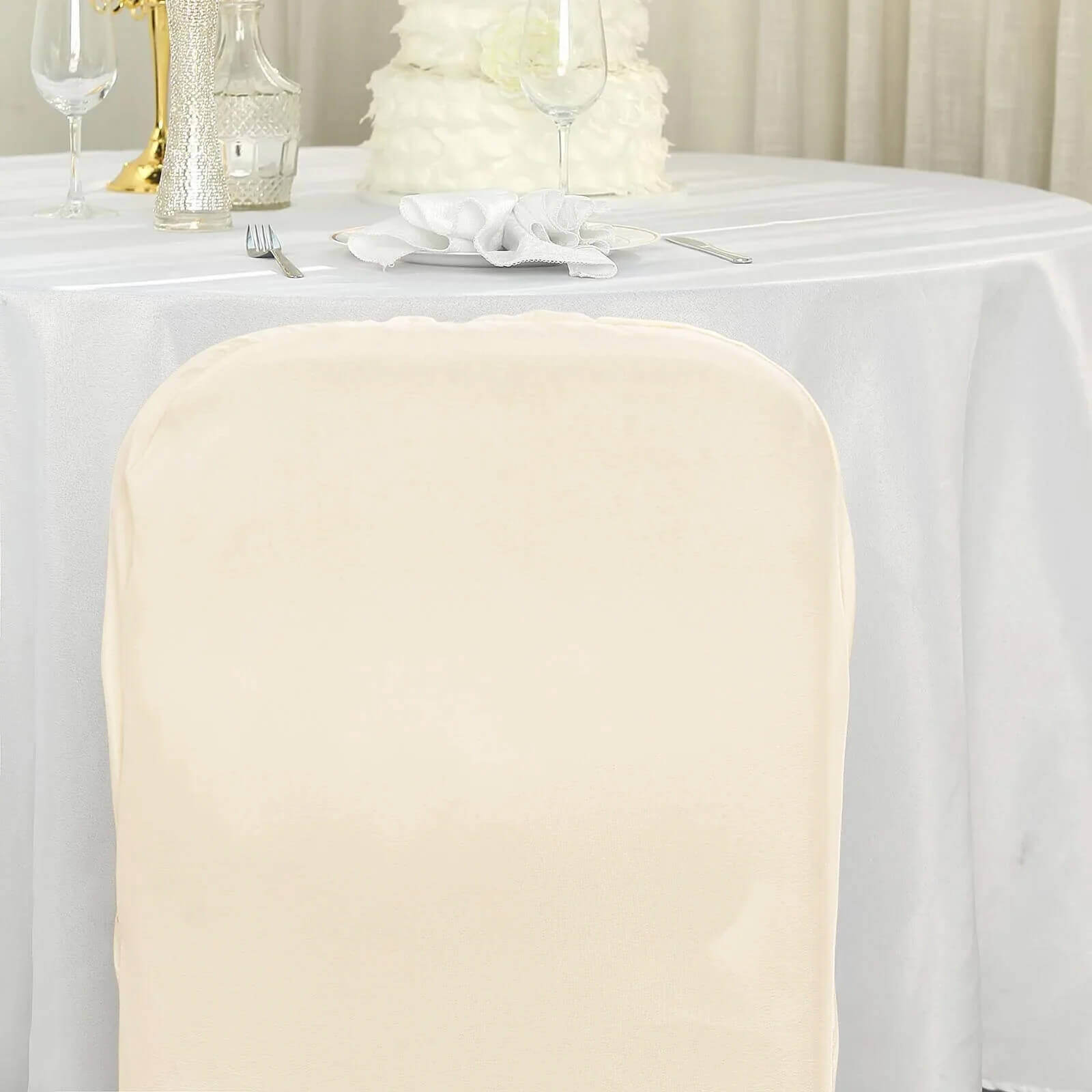 10-Pack Wrinkle-Free, Stain-Resistant Beige Polyester Slip-On Chair Covers for Folding Chairs