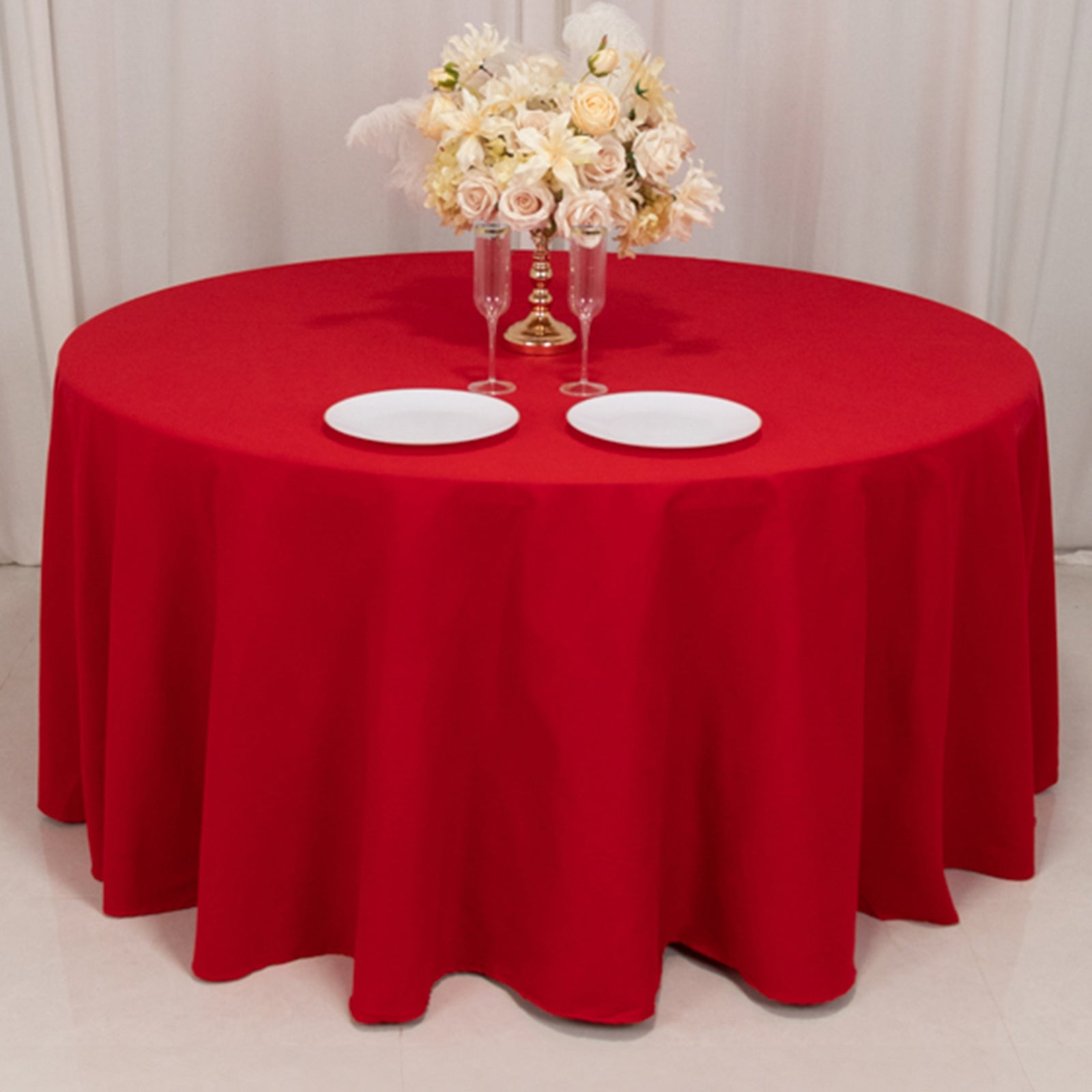 Hot Sale! 120-Inch Seamless Red Cotton Blend Round Tablecloth - Wrinkle-Resistant Table Cover