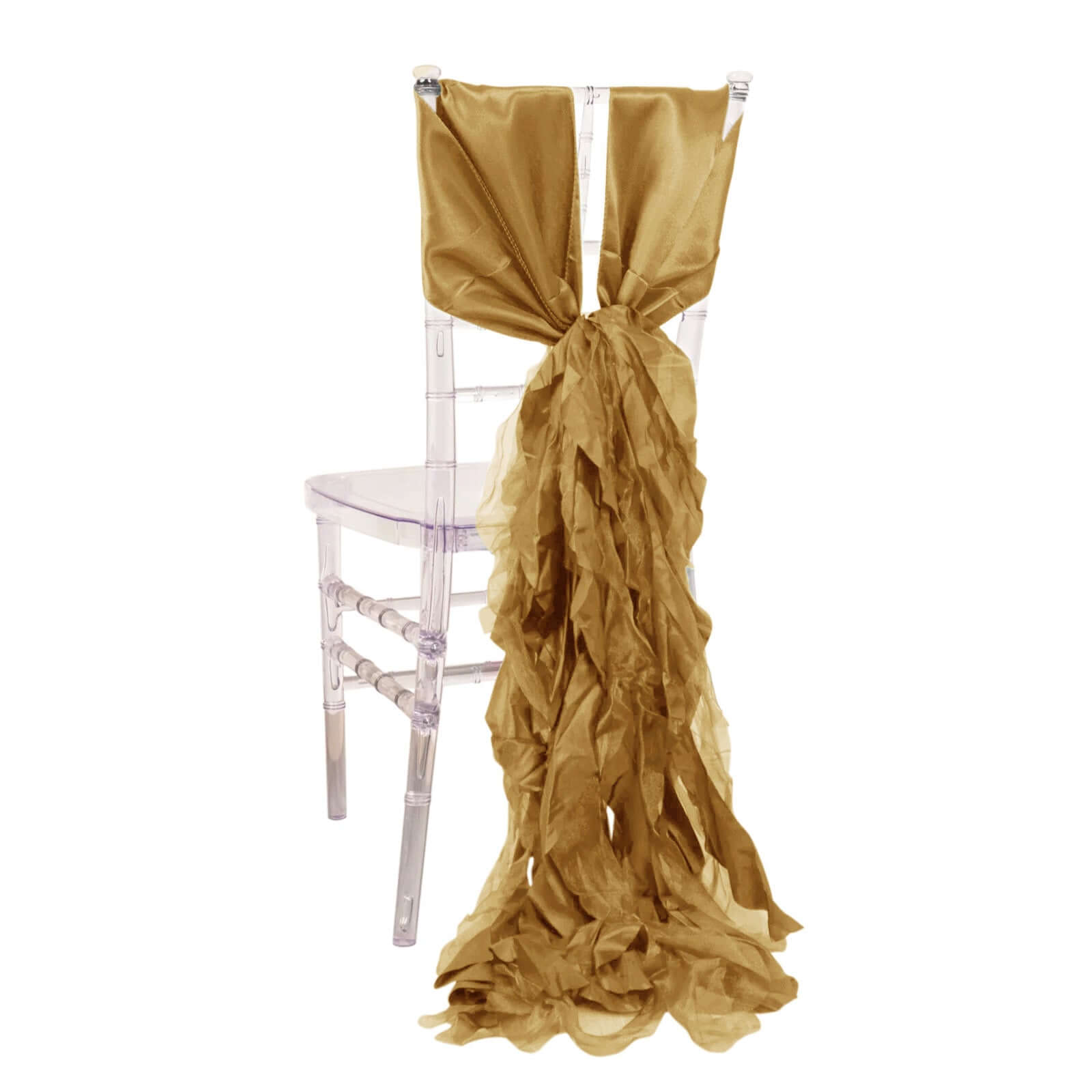 5-Pack Gold Chiffon Satin Curly Willow Chair Sashes - Easy Install, Ideal for Weddings