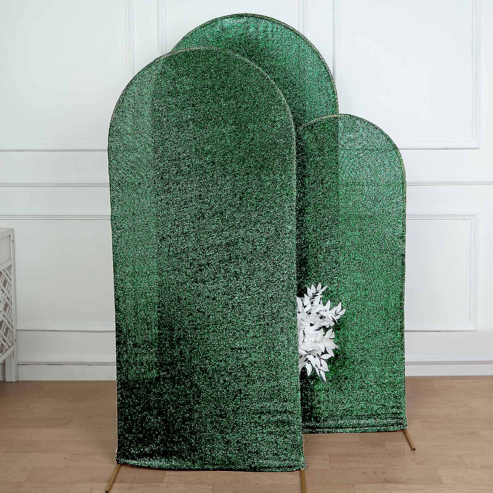 Hot Sale! 6ft Hunter Emerald Green Shimmer Tinsel Spandex Cover for Round Top Wedding Arch Stand
