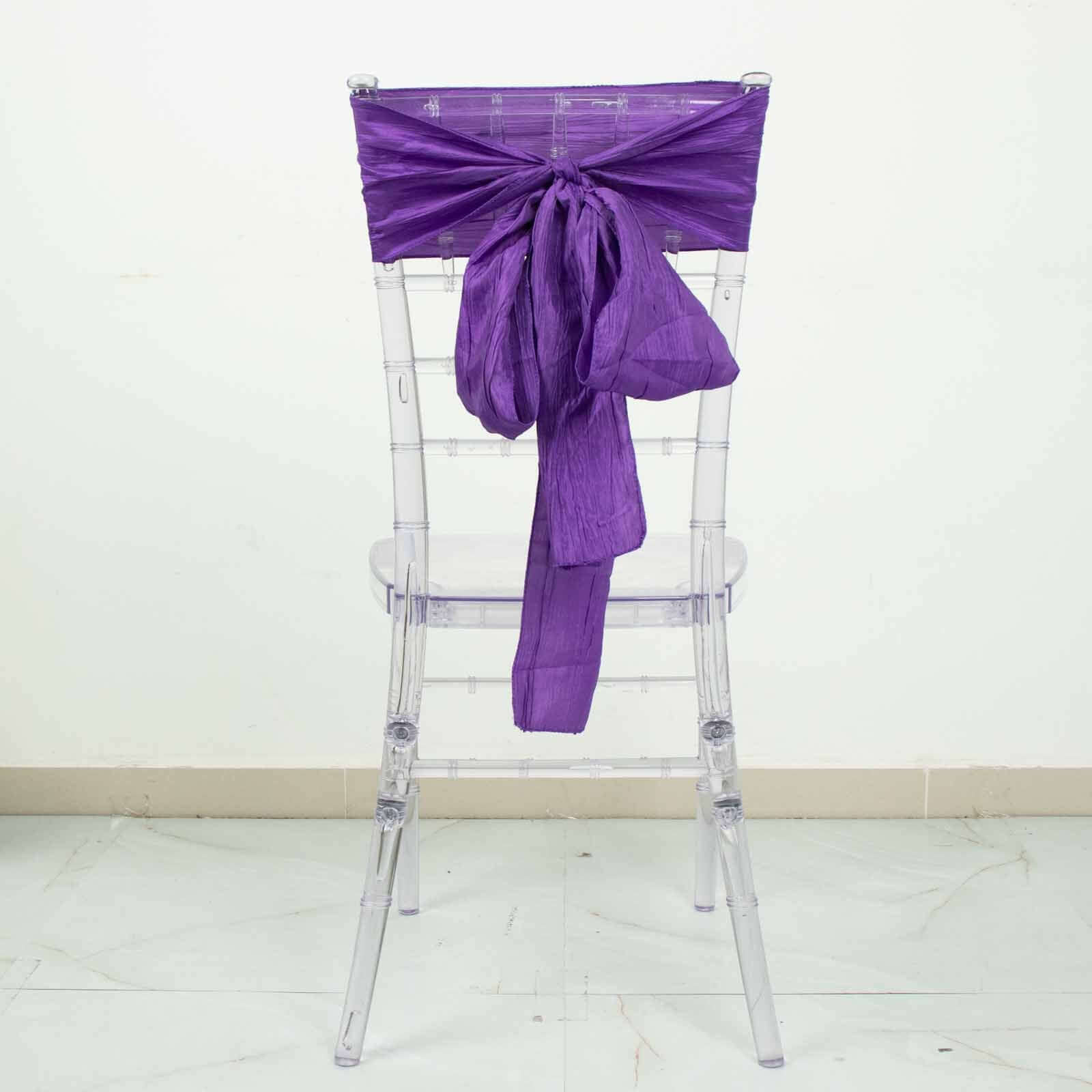 5-Pack Purple Crinkle Taffeta Chair Sashes - Ideal for Weddings and Gatherings