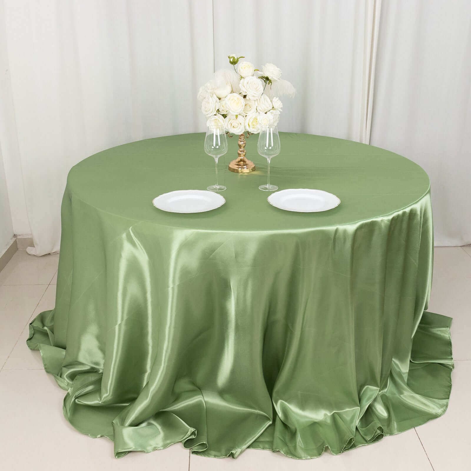 Hot! Sage Green Satin 132" Round Seamless Tablecloth - Stylish Cover