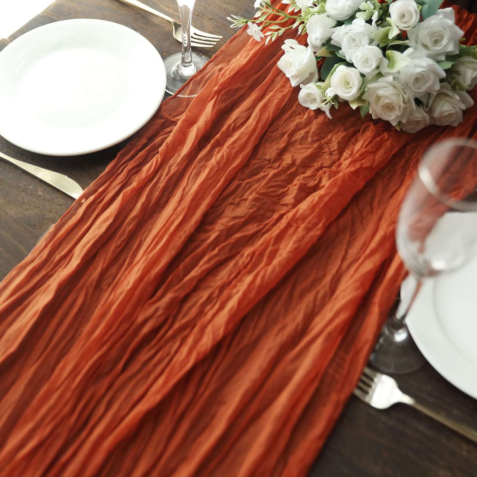 10ft Rustic Boho Terracotta (Rust) Gauze Cheesecloth Table Runner