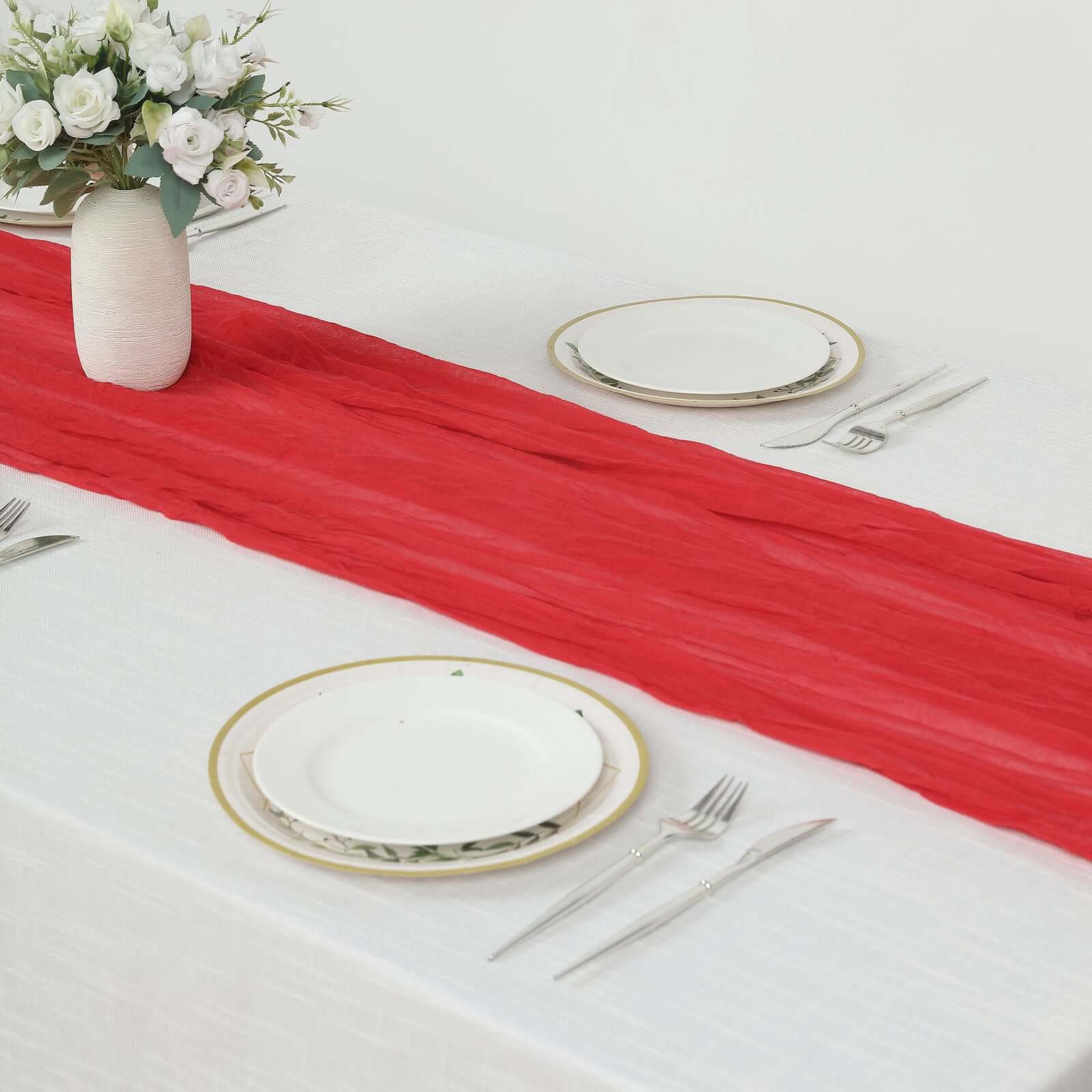 Hot Sale! 10ft Red Gauze Cheesecloth Table Runner for Rustic Boho Weddings and Parties
