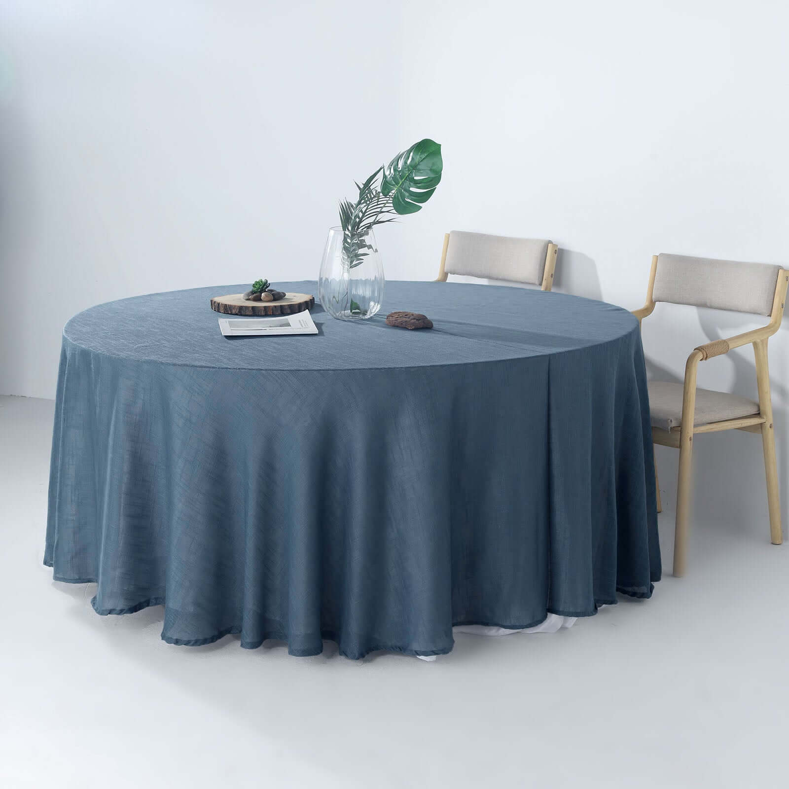 Premium Blue Faux Linen 120' Round Wrinkle-Resistant Tablecloth