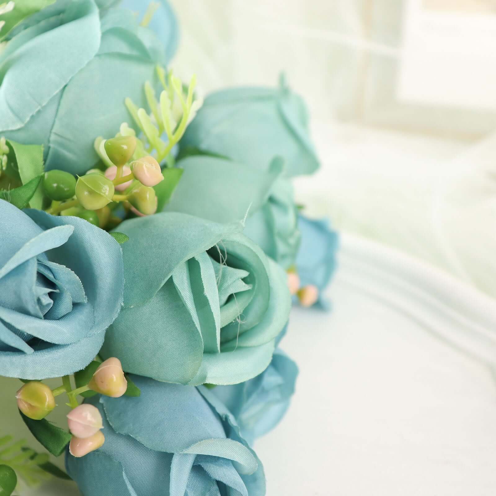 Hot Deal! 3-Pack 13" Dusty Blue Real Touch Silk Rose Bud Bridal Bouquets