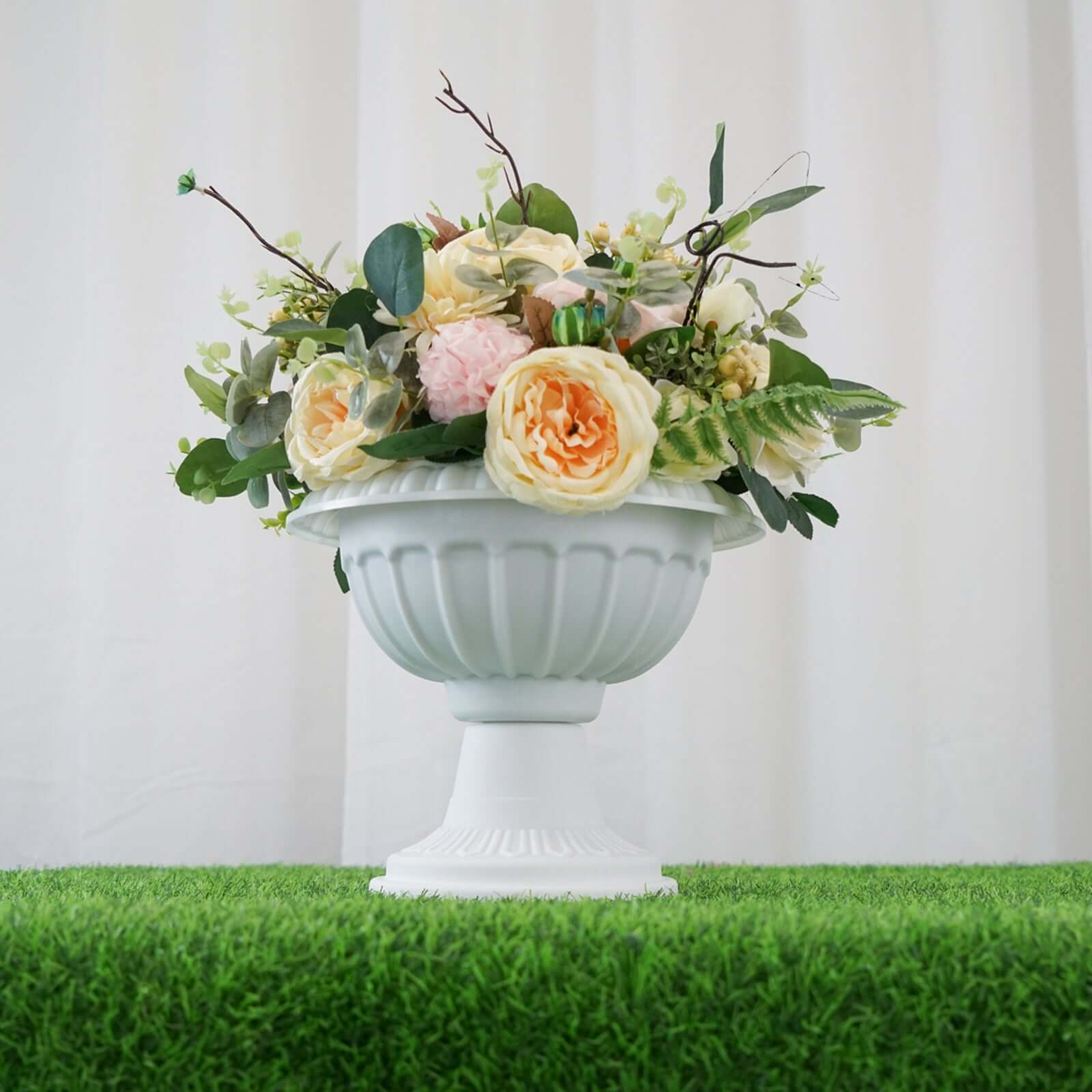 4-Pack All-Weather PVC Roman-Inspired Pedestal Column Flower Plant Stands - Off White