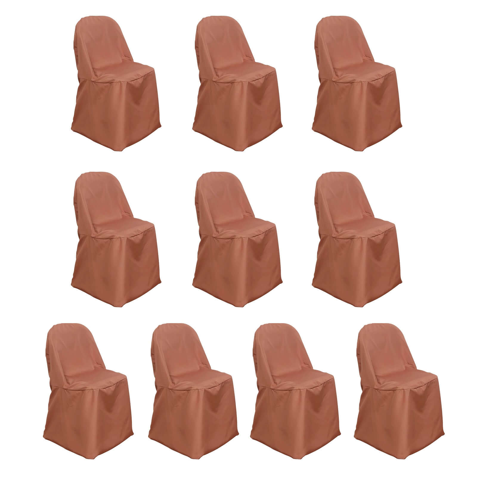 10-Piece Wrinkle-Free, Stain-Resistant Terracotta (Rust) Polyester Slip-On Chair Covers for Folding Chairs