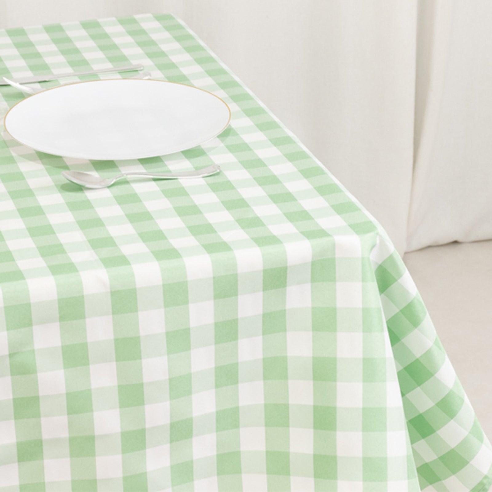Get This Stylish 54x54 Polyester Square Tablecloth in White/Sage Green - Buffalo Plaid for Casual Tables