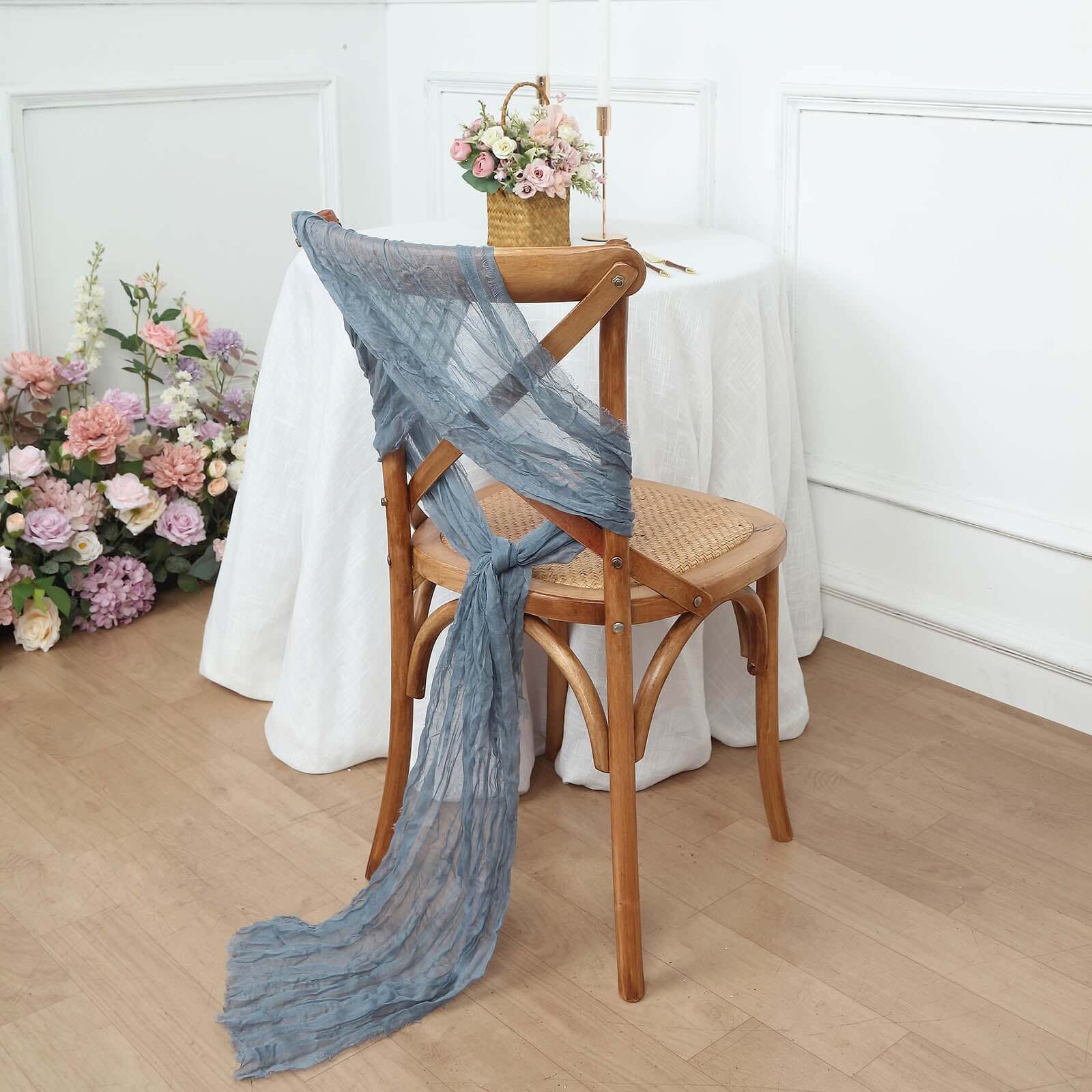 Hot Deal! 5-Piece Set of Dusty Blue Cheesecloth Chair Sashes for Boho Decor