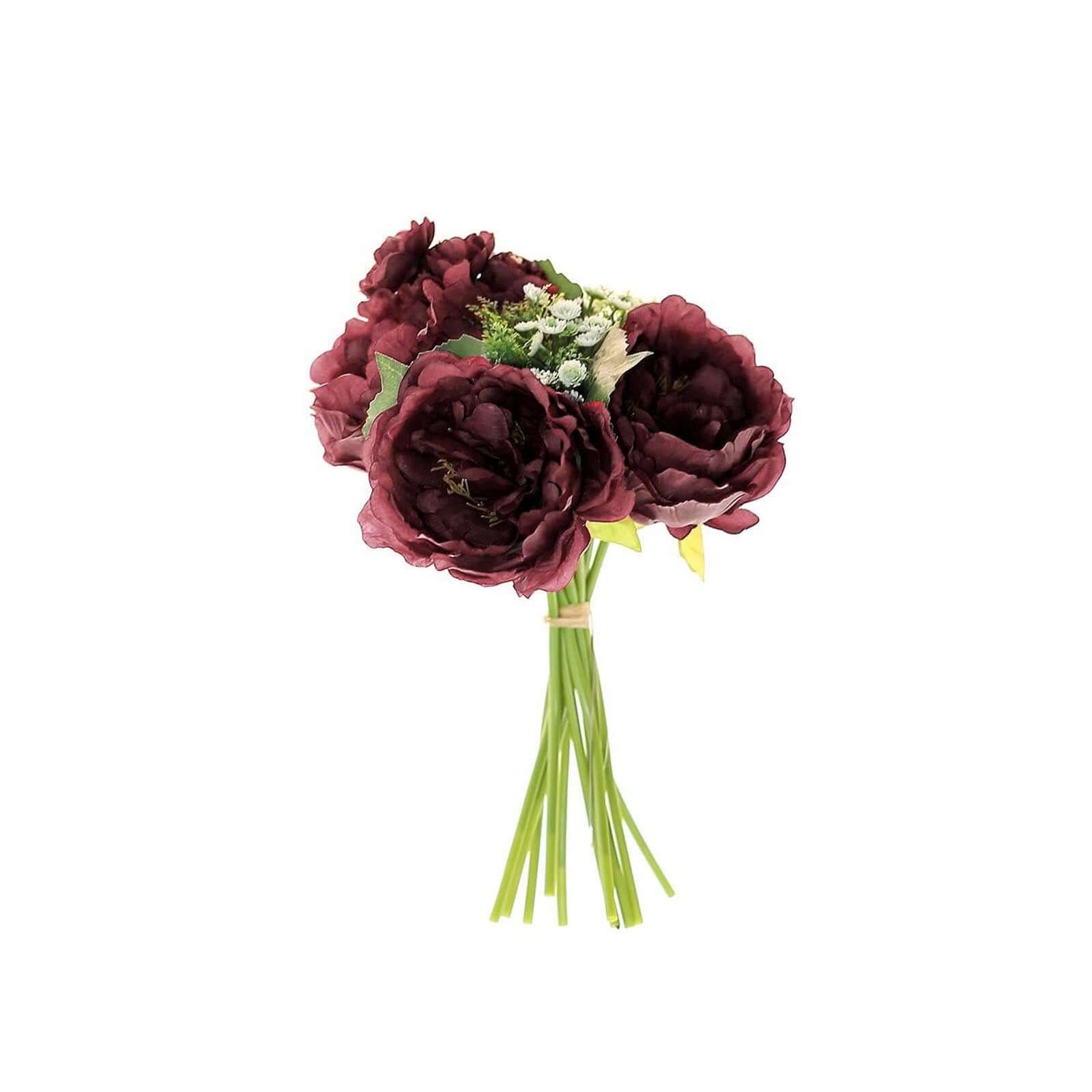 Hot Sale! 12-piece Burgundy Artificial Silk Peony Bouquet for Various Decorations