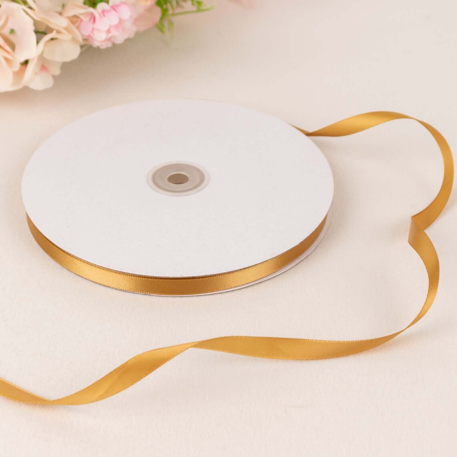 Hot! 100 Yards 3/8 Gold Single-Face Decorative Satin Ribbon