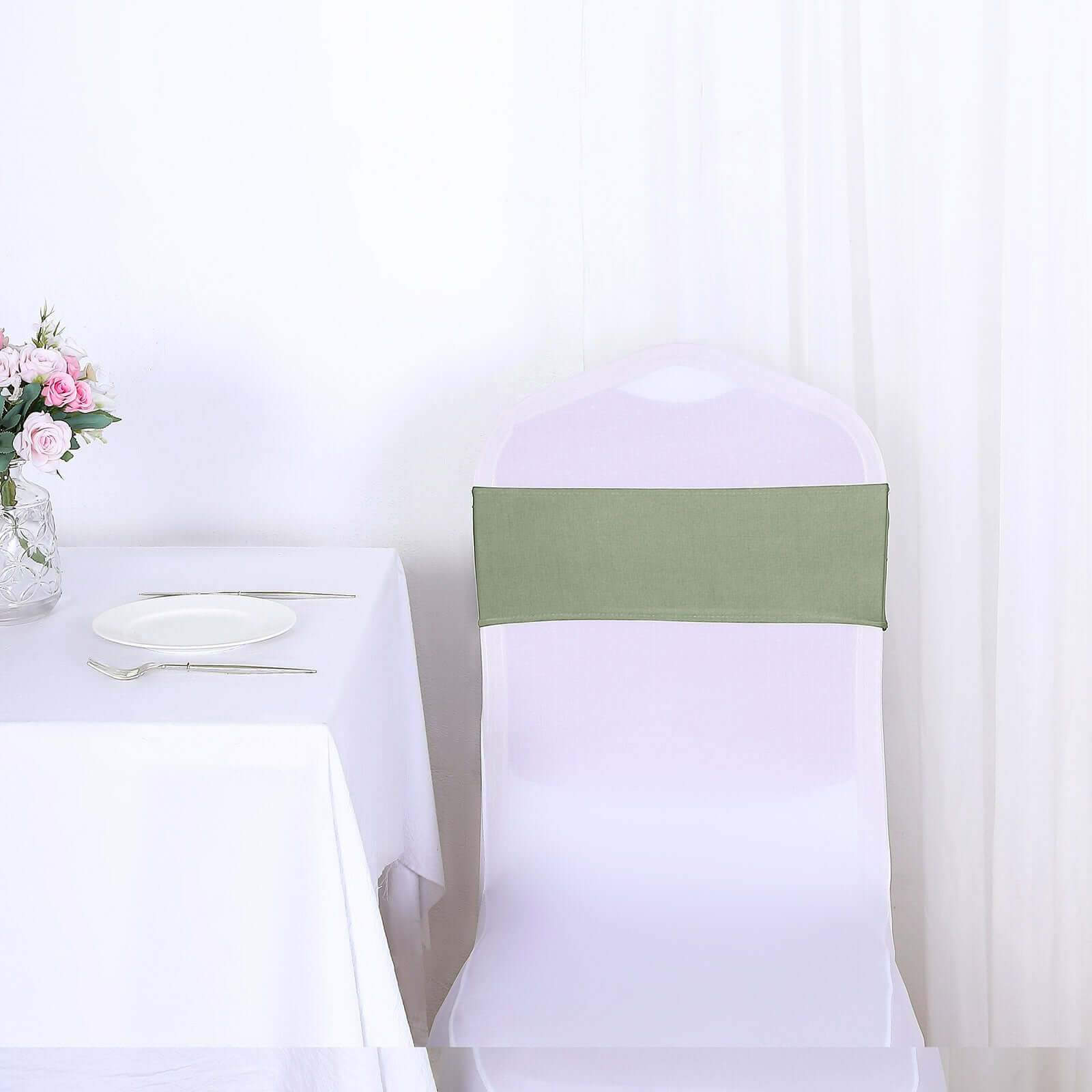 5-Pack Heavy Duty Stretch Spandex Chair Sashes in Dusty Sage Green - Ideal for Events