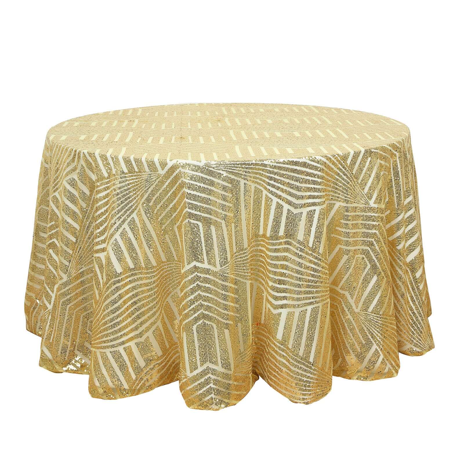 Gold Sequin 120 Round Tablecloth - Glam Seamless Diamond Design for Special Events