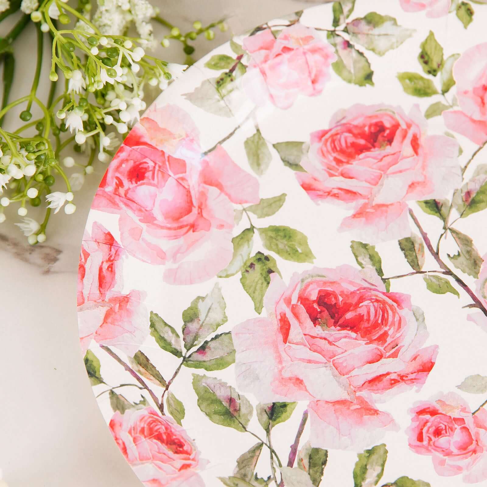 Get 25 Pack of Premium Dinner Paper Plates with Rose Flower Bouquet Design - 9