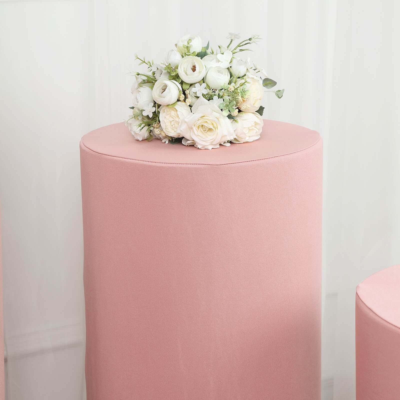 Hot Deal! Set of 5 Stretchable Dusty Rose Spandex Cylinder Pedestal Stand Covers, 160 GSM