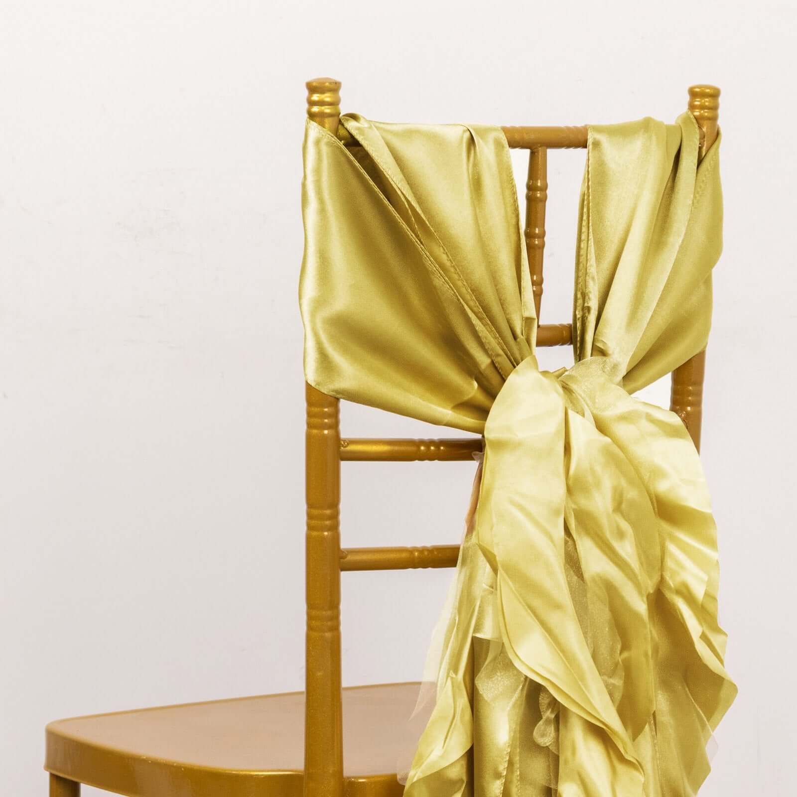Hot Deal! 5-Piece Champagne Chiffon Satin Chair Sashes with Curly Willow Style