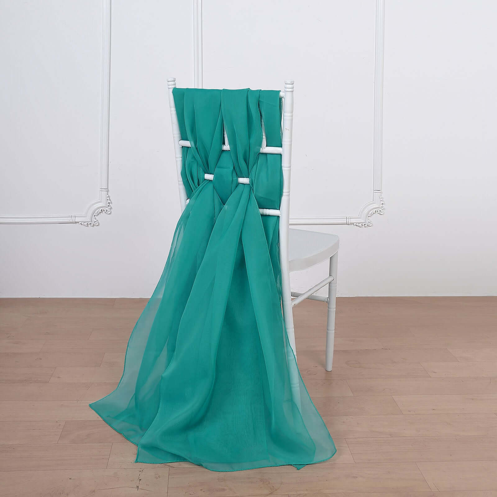 5-Piece Set of Turquoise Premium Chiffon Chair Sashes - Soft, Lightweight Designer Bows 22x78