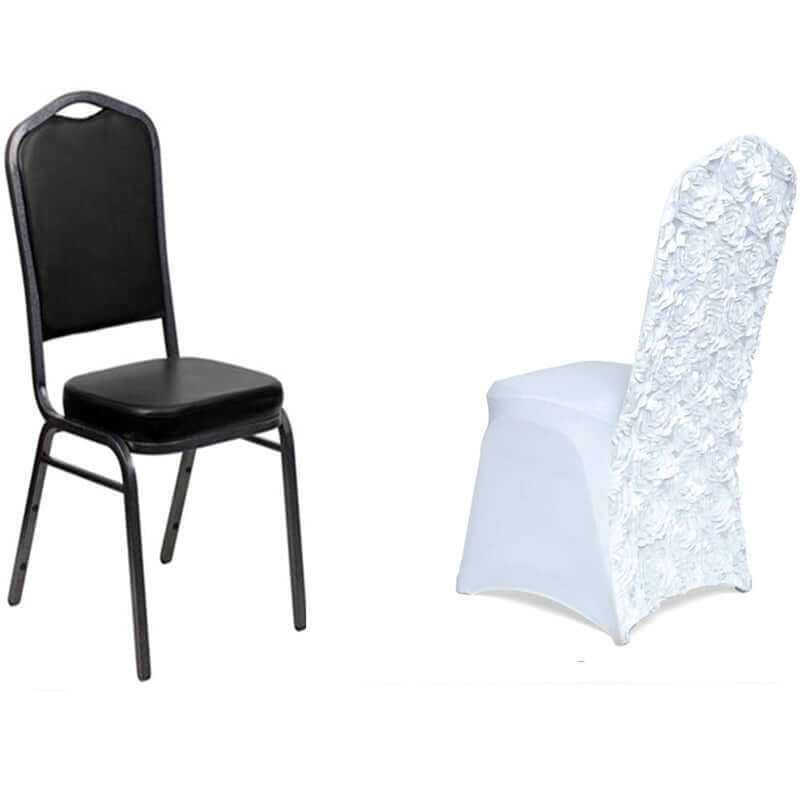 Hot Deal! White Satin Rosette Stretch Chair Covers for Banquet Chairs - Ideal for Elegant Gatherings