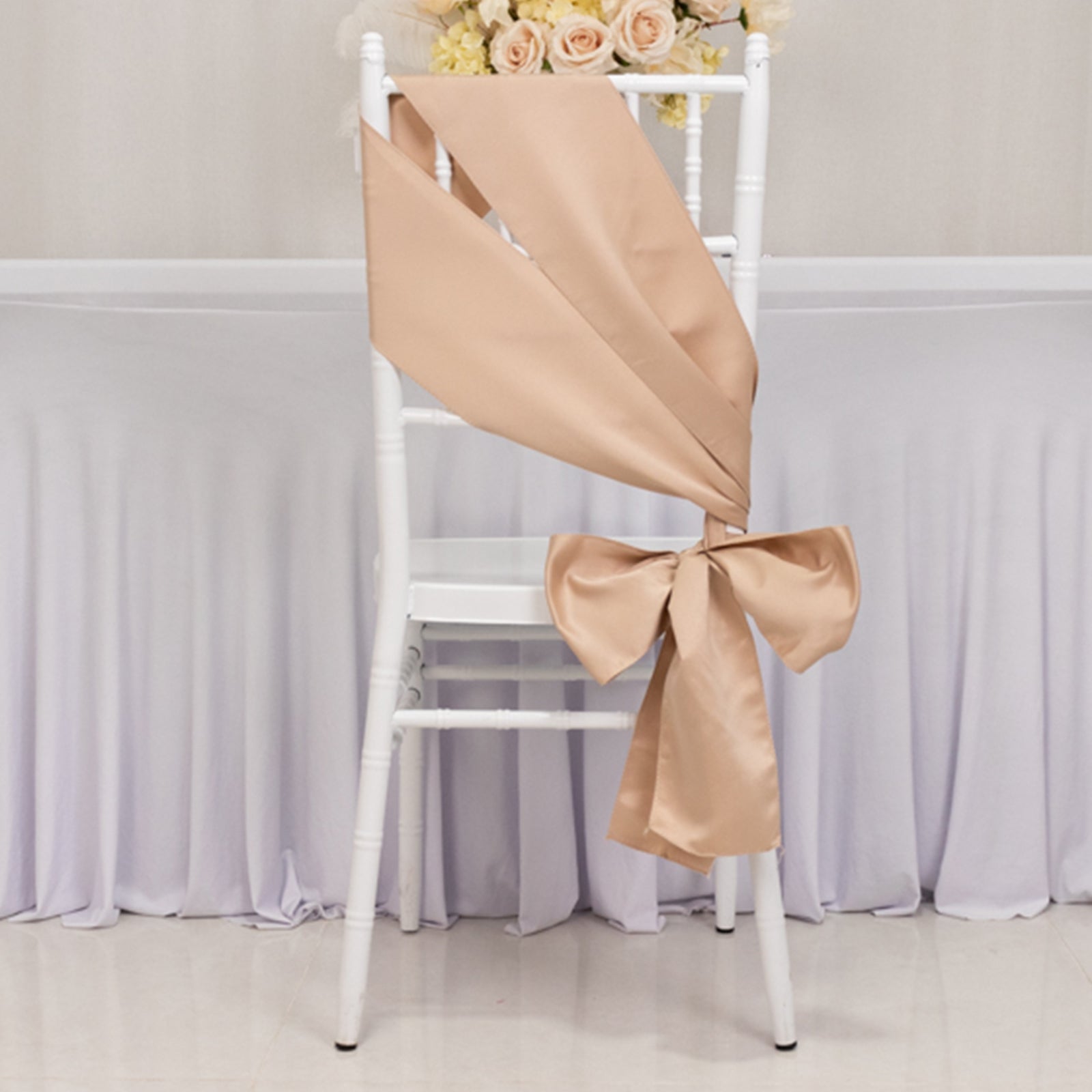 5-Pack Nude Lamour Satin 6x106 Chair Sashes - Stylish & Reusable Decor