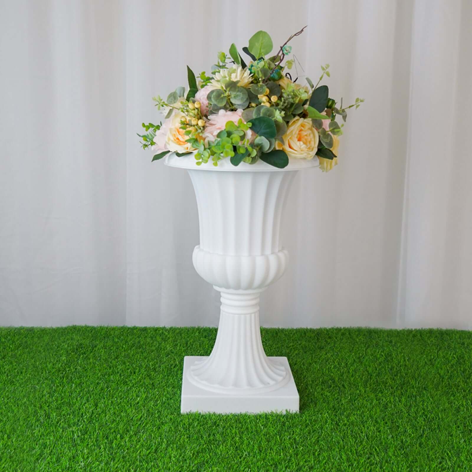 2-Pack PVC White Floral Urn Planter Pedestal Flower Pot Plant Stand