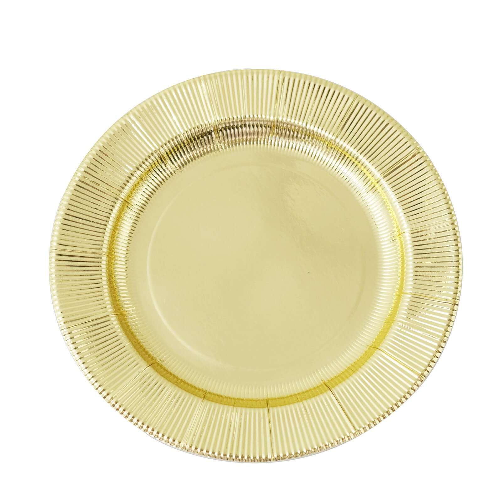25-Piece Set of Disposable 8-Inch Round Metallic Gold Sunray Design Paper Dessert Plates - Heavy Duty 350GSM