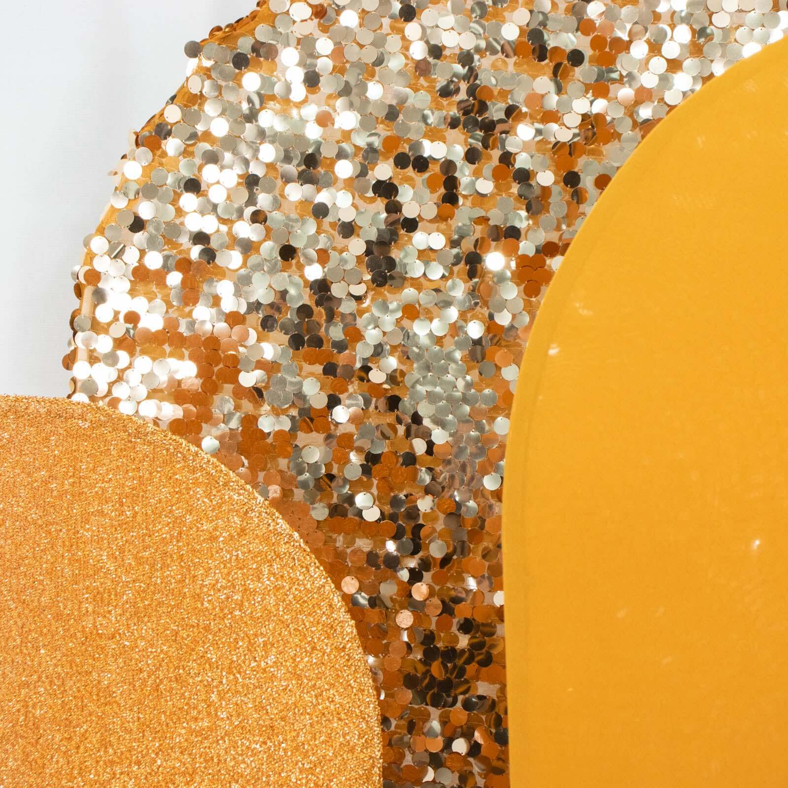 3-Piece Gold Round Top Wedding Arch Frame Covers in Sequin, Tinsel & Spandex