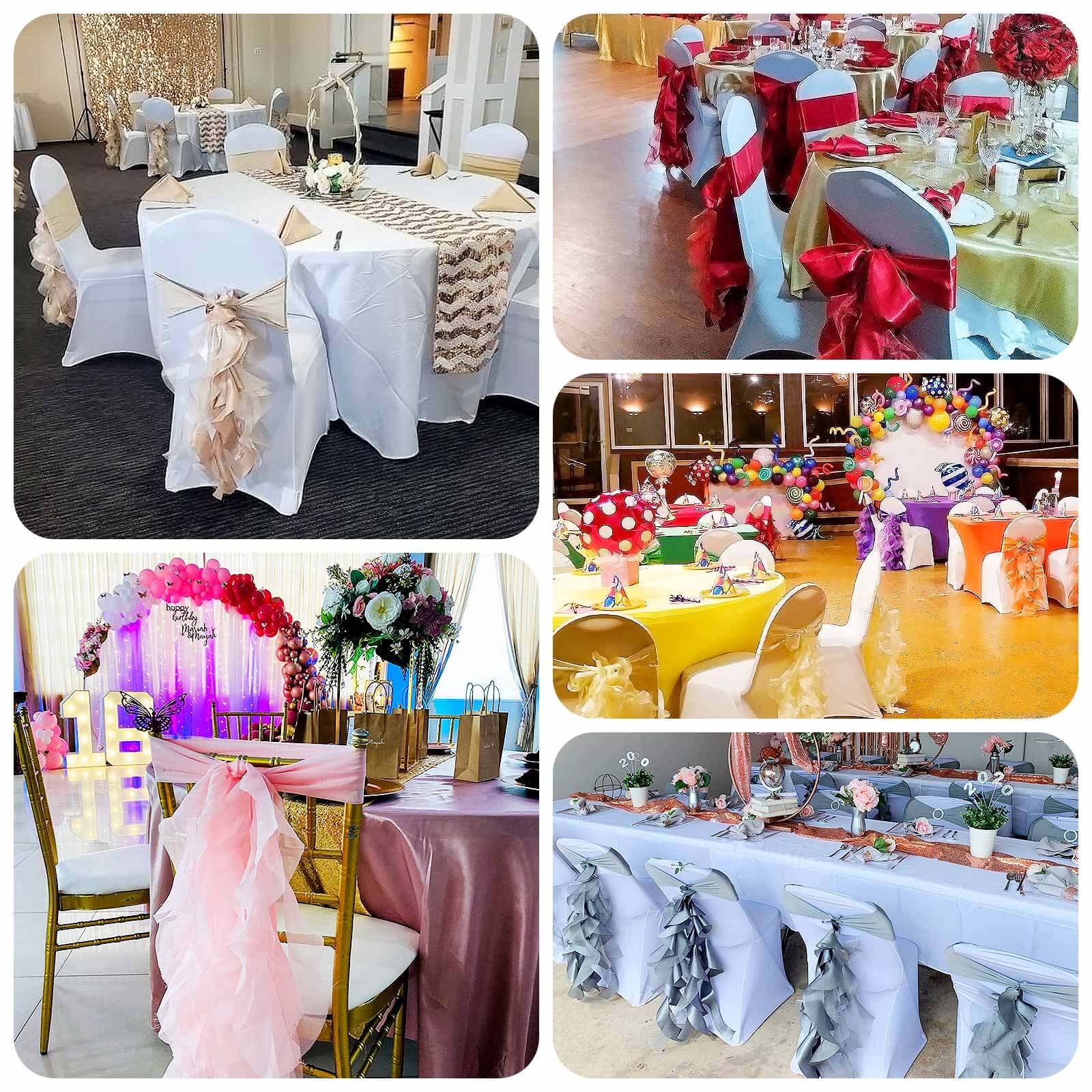 5-Piece Pink Chiffon Satin Curly Willow Chair Sashes - Effortless Installation