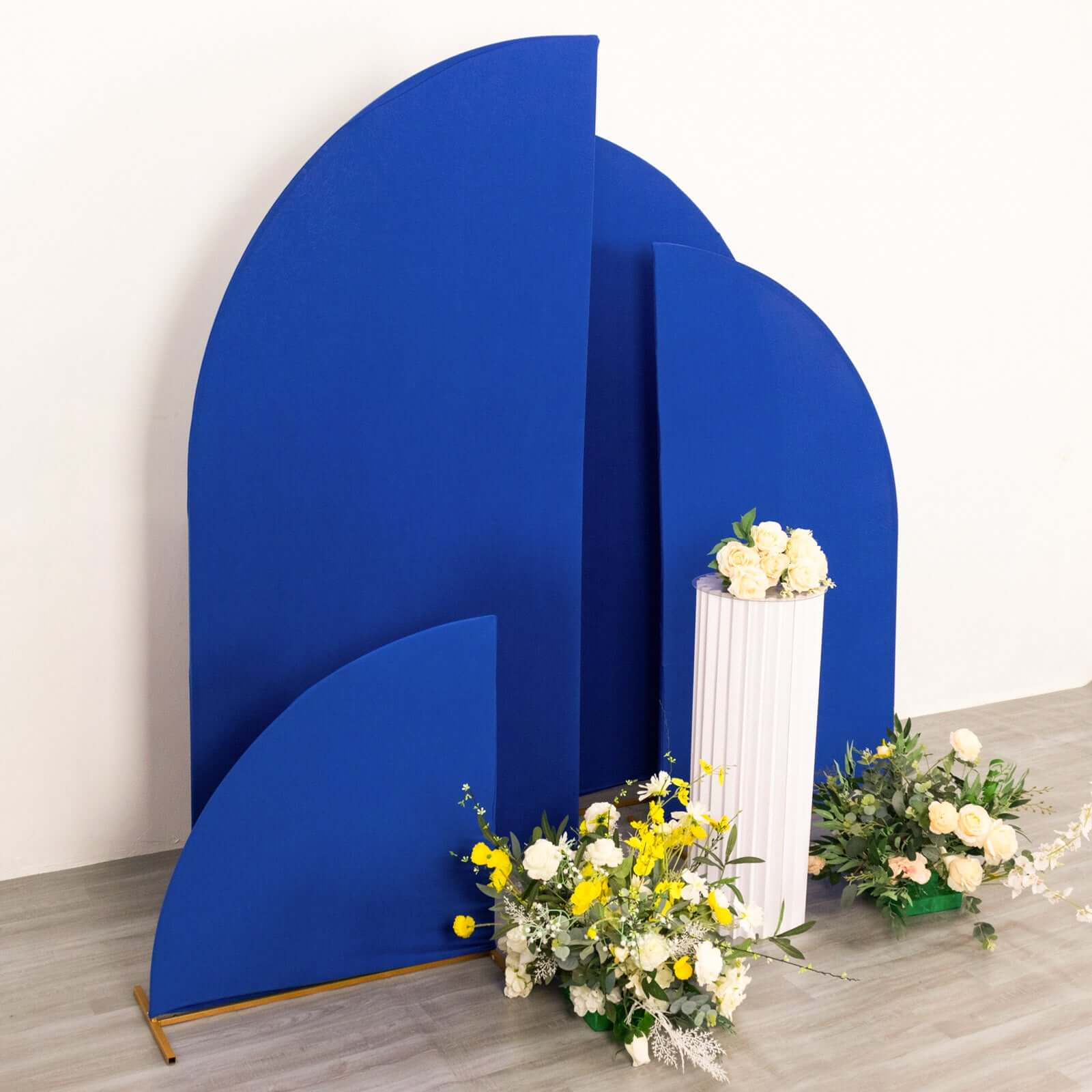 Set of 4 Custom-Fitted Matte Royal Blue Spandex Half Moon Wedding Arch Backdrop Covers - 2.5ft, 5ft, 6ft, 7ft