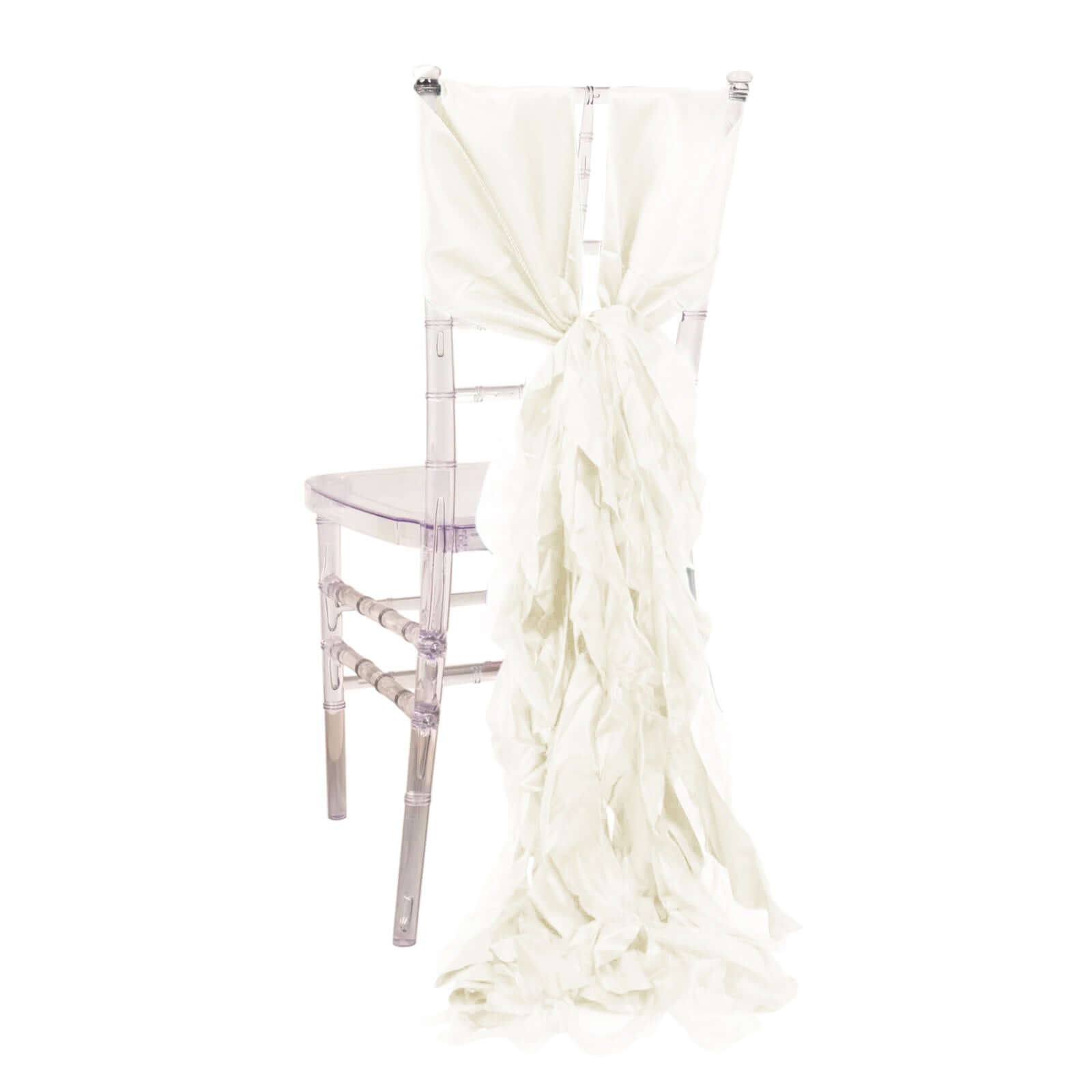 5-Pack Ivory Chiffon Satin Chair Sashes with Curly Willow Style - Easy Installation